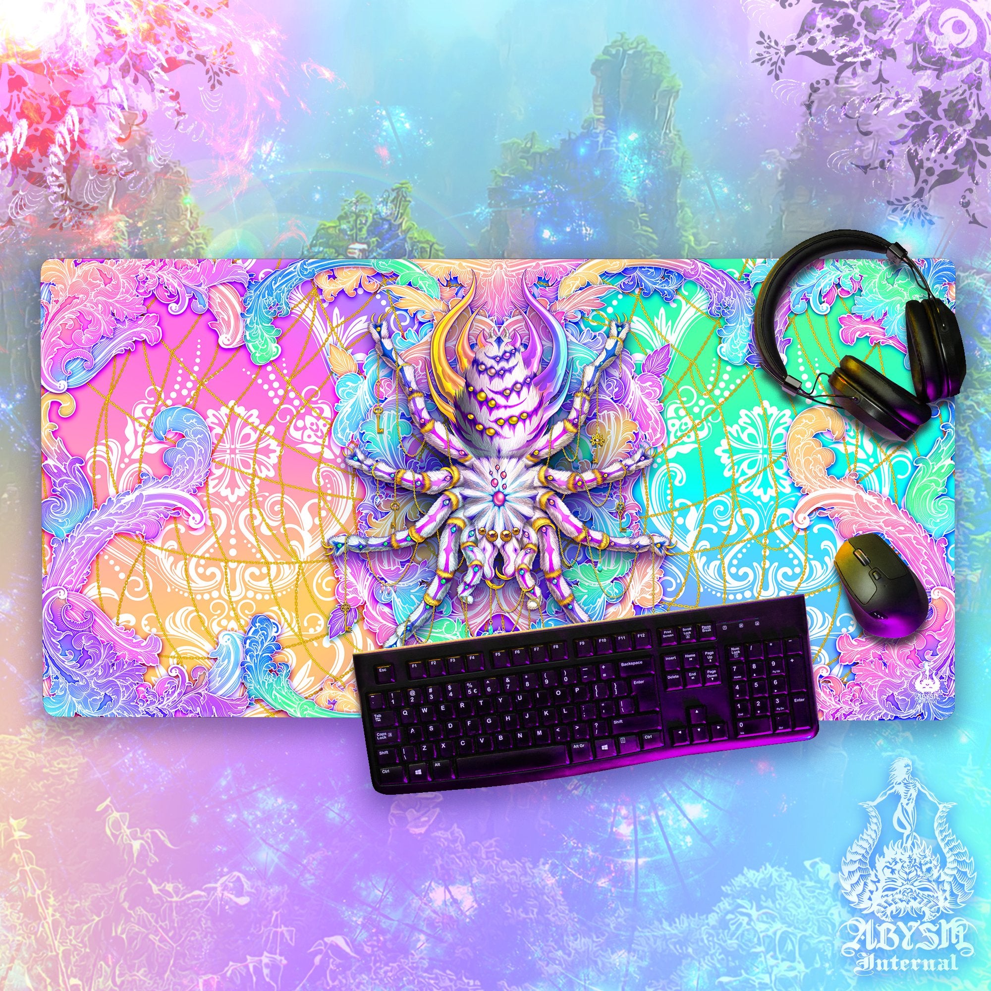 Psychedelic Workpad, Pastel Desk Mat, Spider Gaming Mouse Pad, Girl Gamer Table Protector Cover, Tarantula Art Print Psychedelic Workpad, Pastel Desk Mat, Spider Gaming Mouse Pad, Girl Gamer Table Protector Cover, Tarantula Art Print