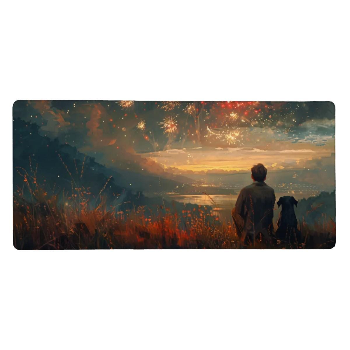 Scenic Sunset Desk Mat Nostalgic Mountain Cinematic Painting Desk Decor, Fireworks Scenic Sunset Desk Mat Nostalgic Mountain Cinematic Painting Desk Decor, Fireworks