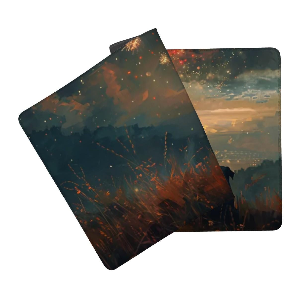 Scenic Sunset Desk Mat Nostalgic Mountain Cinematic Painting Desk Decor, Fireworks Scenic Sunset Desk Mat Nostalgic Mountain Cinematic Painting Desk Decor, Fireworks
