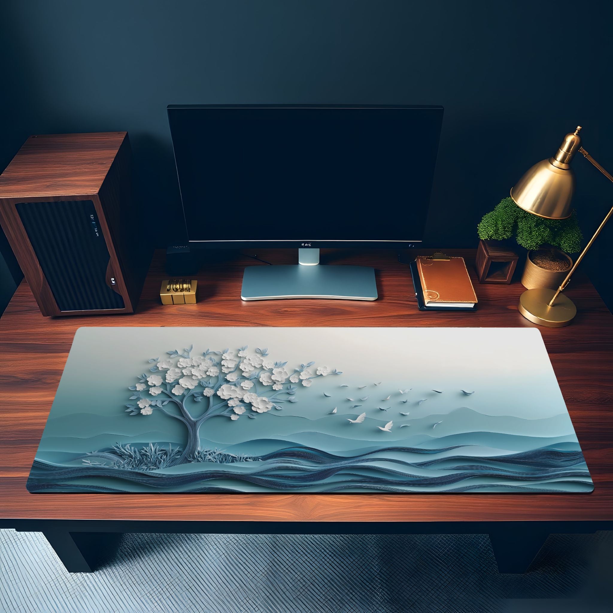 Serene White Cherry Blossom, Dove Desk Mat Embossed Paper Art Mouse Pad Serene White Cherry Blossom, Dove Desk Mat Embossed Paper Art Mouse Pad