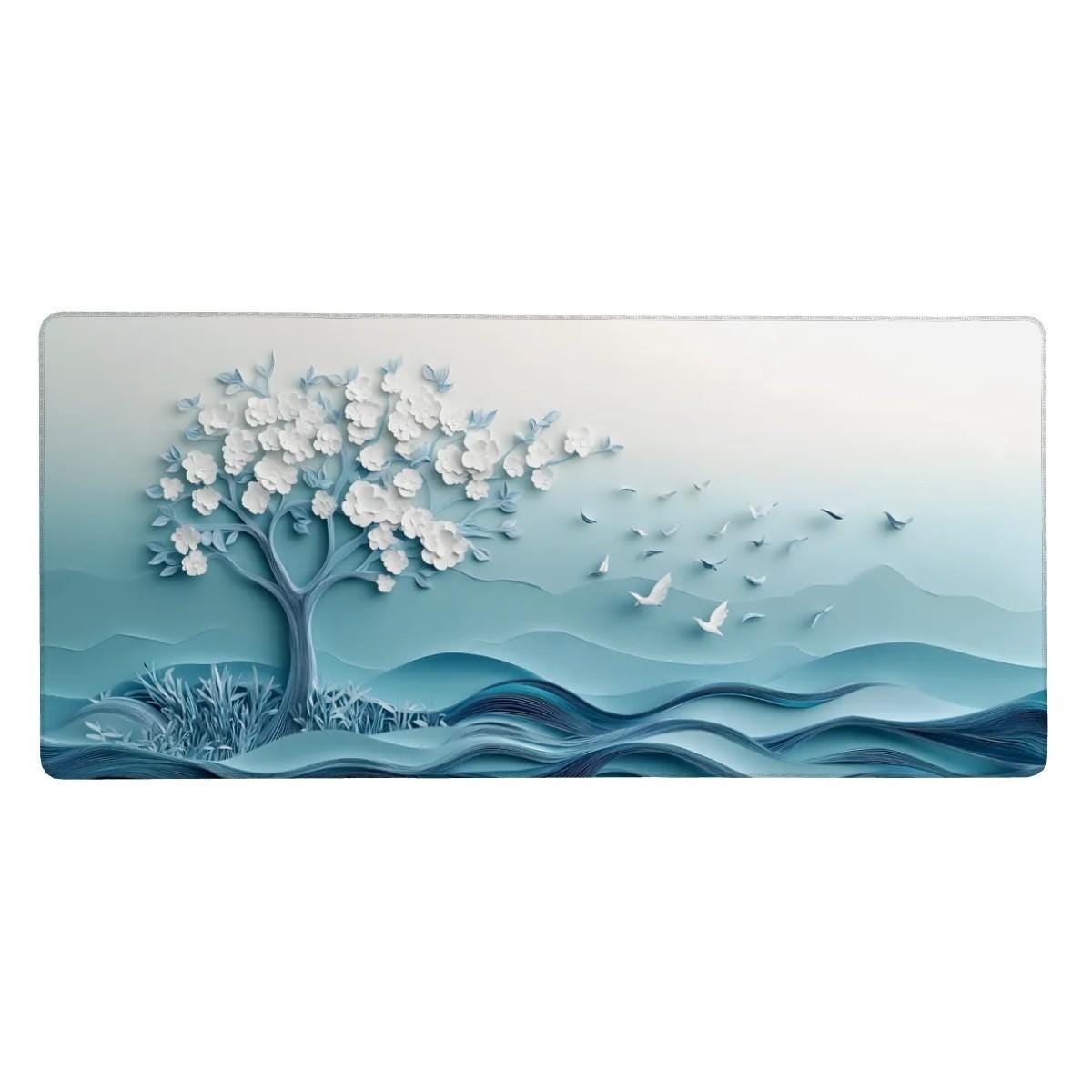 Serene White Cherry Blossom, Dove Desk Mat Embossed Paper Art Mouse Pad Serene White Cherry Blossom, Dove Desk Mat Embossed Paper Art Mouse Pad