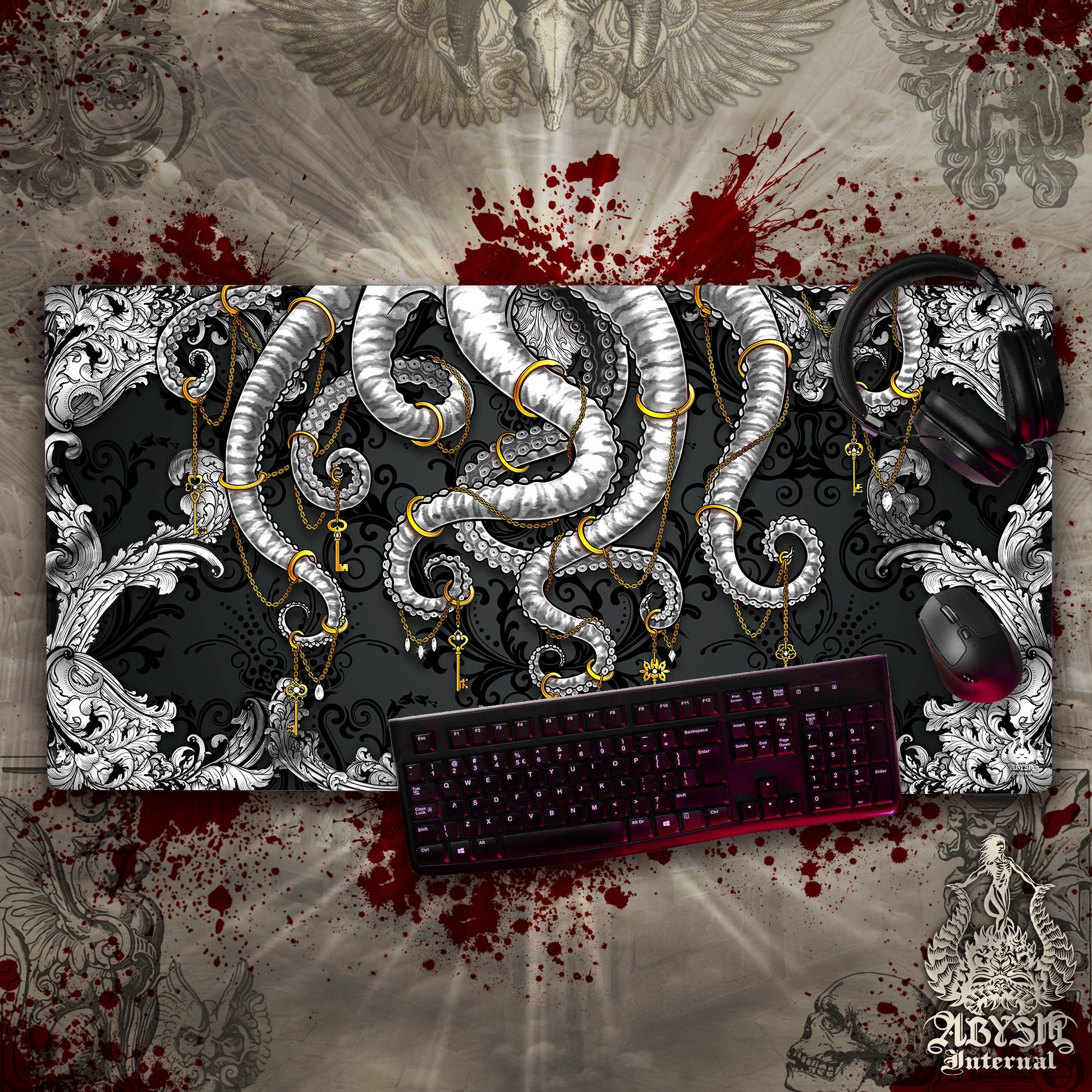 Silver Octopus Gaming Mouse Pad, Tentacles Desk Mat, Gamer Table Protector Cover, Colorful Workpad, Fantasy Art Print – 2 Colors Silver Octopus Gaming Mouse Pad, Tentacles Desk Mat, Gamer Table Protector Cover, Colorful Workpad, Fantasy Art Print – 2 Colors