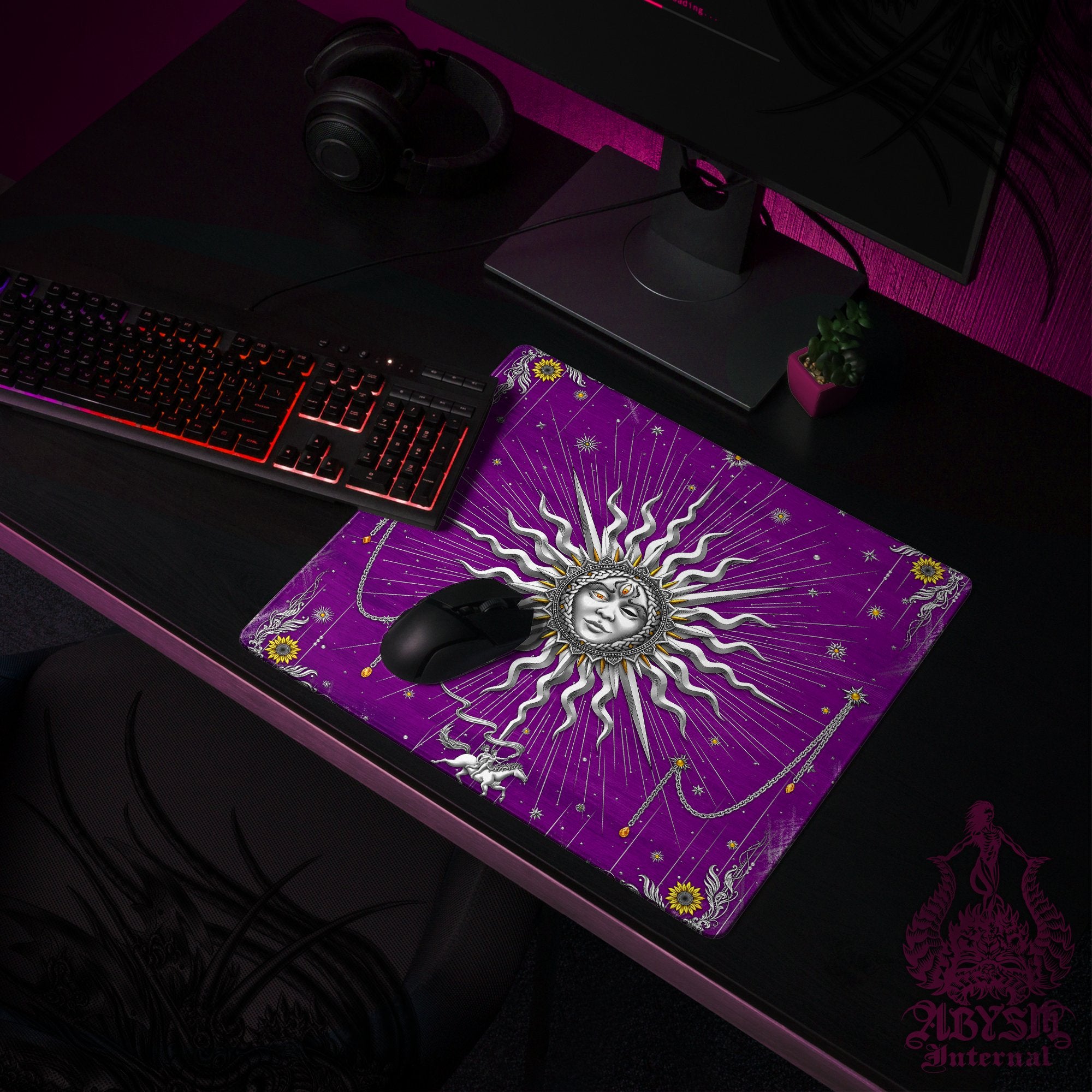 Silver Sun Desk Mat, Tarot Arcana Gaming Mouse Pad, Indie Table Protector Cover, Boho Workpad, Esoteric Art Print – 7 Colors Silver Sun Desk Mat, Tarot Arcana Gaming Mouse Pad, Indie Table Protector Cover, Boho Workpad, Esoteric Art Print – 7 Colors
