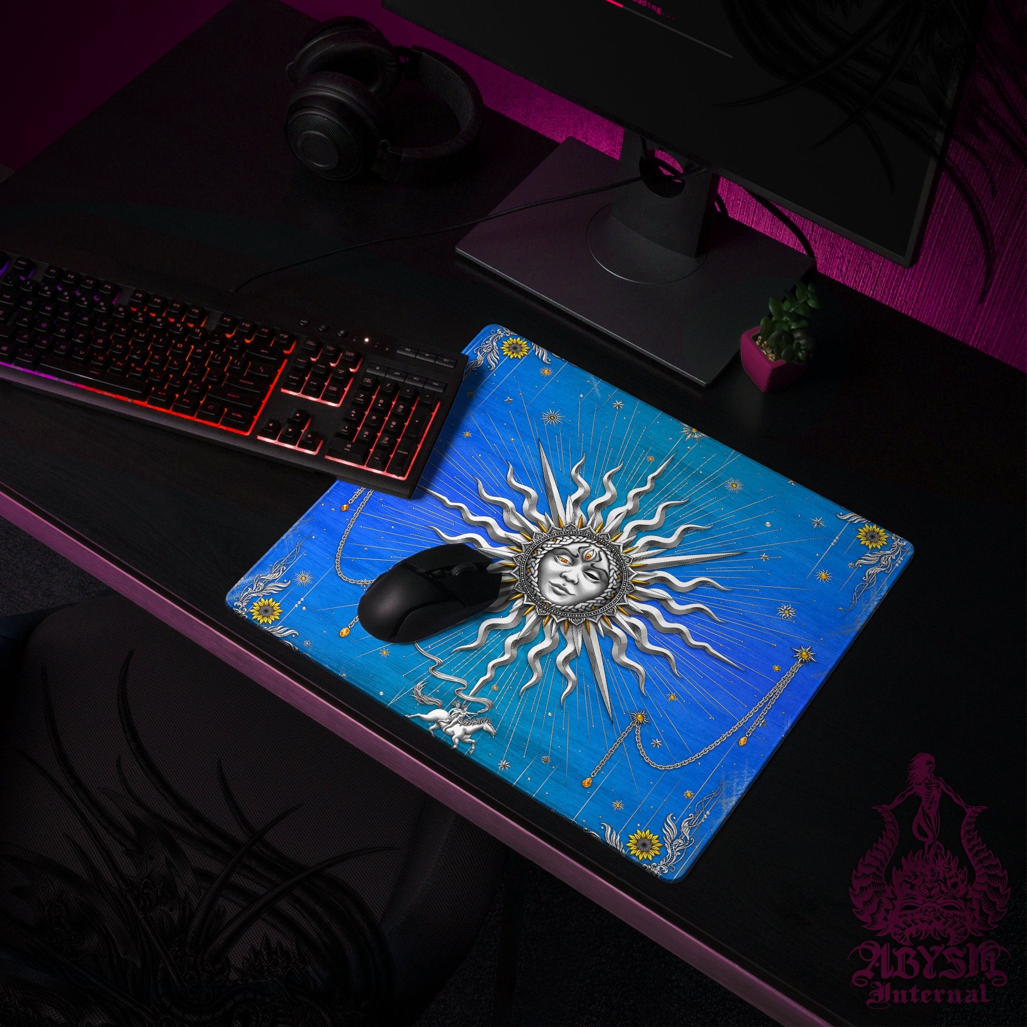 Silver Sun Desk Mat, Tarot Arcana Gaming Mouse Pad, Indie Table Protector Cover, Boho Workpad, Esoteric Art Print – 7 Colors Silver Sun Desk Mat, Tarot Arcana Gaming Mouse Pad, Indie Table Protector Cover, Boho Workpad, Esoteric Art Print – 7 Colors