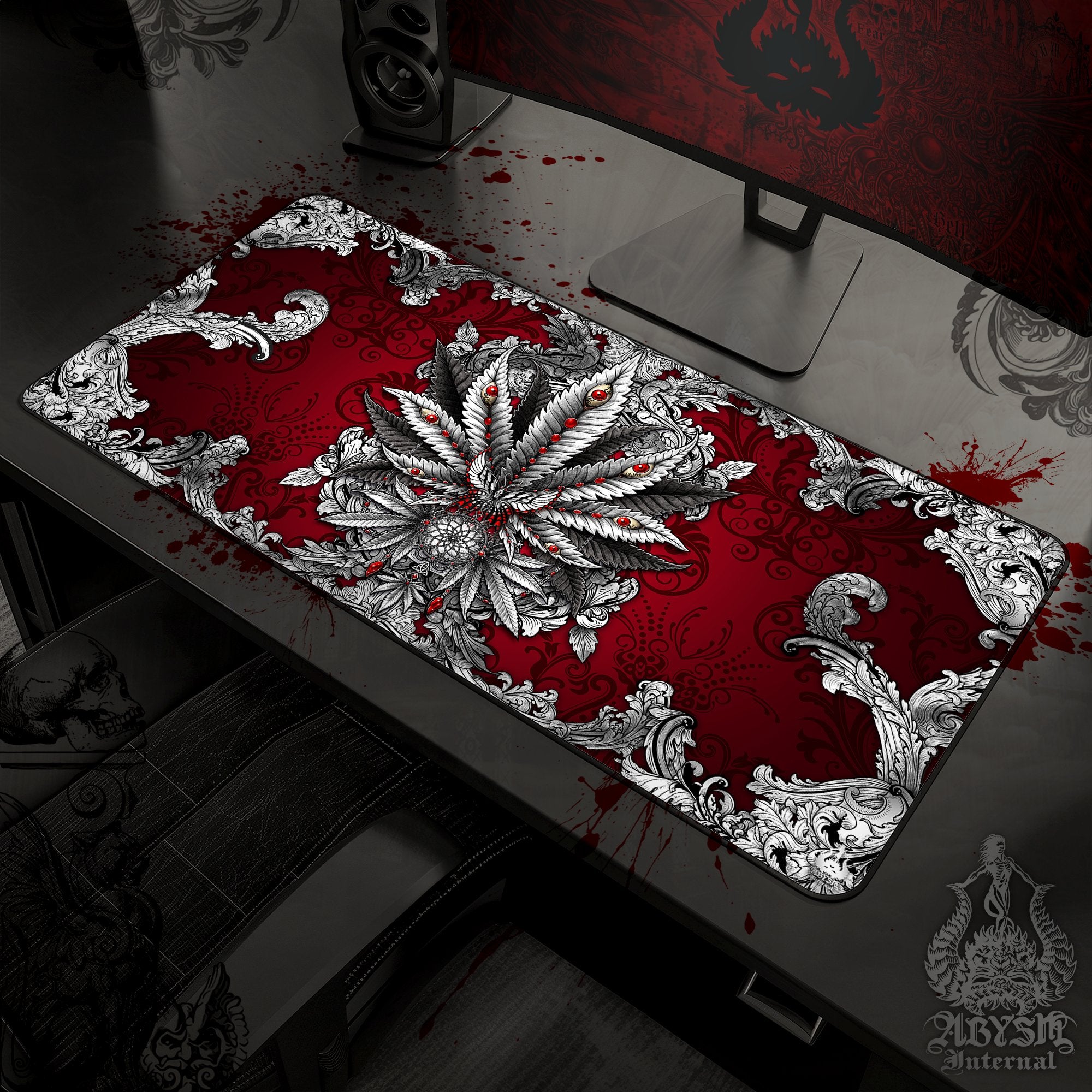Silver Weed Mouse Pad, Cannabis Gaming Desk Mat, 420 Workpad, Marijuana Table Protector Cover, Art Print