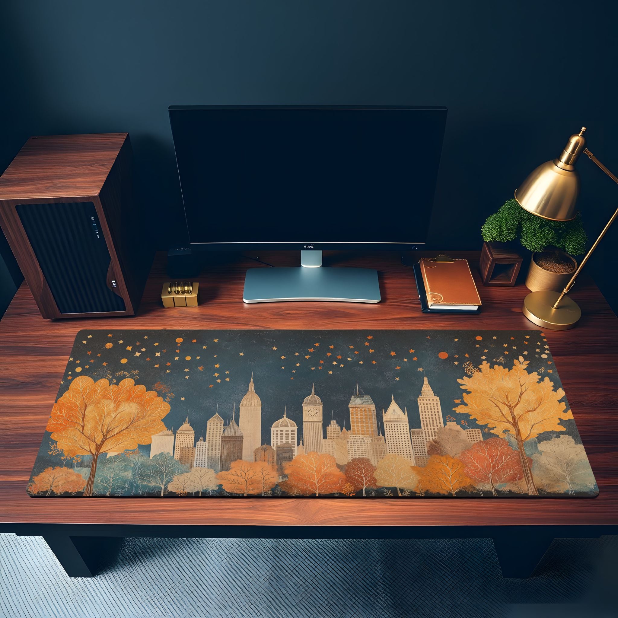Starry Cityscape Illustration Desk Mat Cozy Vintage Art, Children’s Storybook Mouse Pad Starry Cityscape Illustration Desk Mat Cozy Vintage Art, Children’s Storybook Mouse Pad