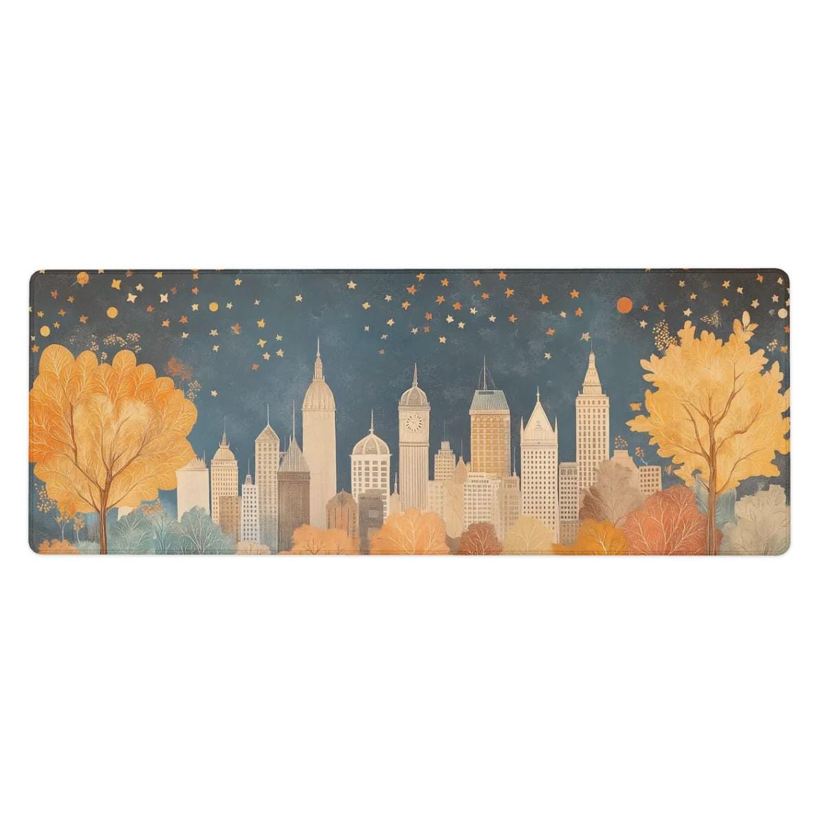 Starry Cityscape Illustration Desk Mat Cozy Vintage Art, Children’s Storybook Mouse Pad Starry Cityscape Illustration Desk Mat Cozy Vintage Art, Children’s Storybook Mouse Pad