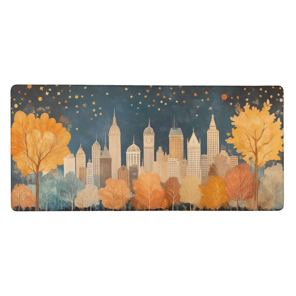Starry Cityscape Illustration Desk Mat Cozy Vintage Art, Children’s Storybook Mouse Pad Starry Cityscape Illustration Desk Mat Cozy Vintage Art, Children’s Storybook Mouse Pad