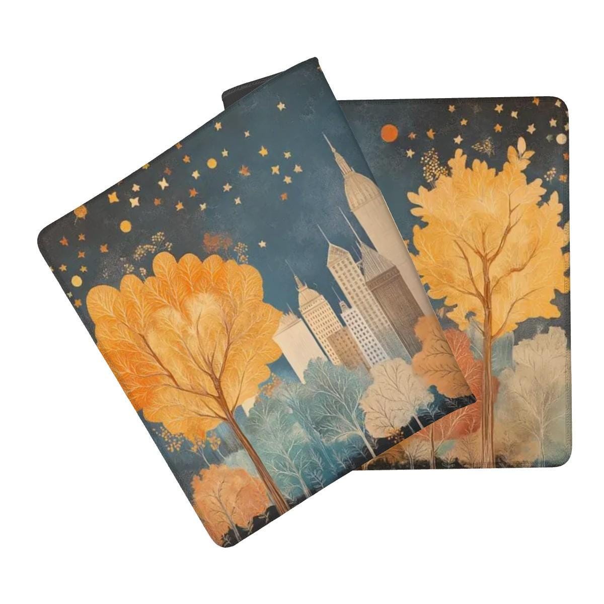 Starry Cityscape Illustration Desk Mat Cozy Vintage Art, Children’s Storybook Mouse Pad Starry Cityscape Illustration Desk Mat Cozy Vintage Art, Children’s Storybook Mouse Pad