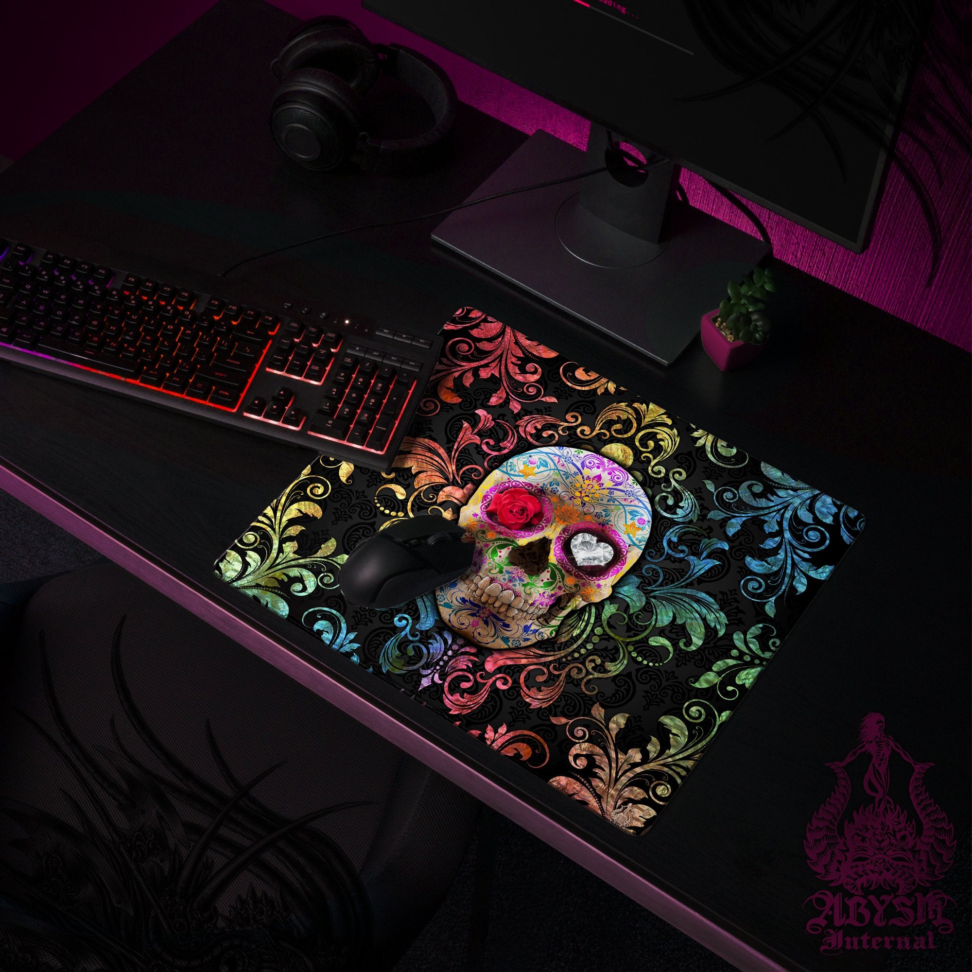 Sugar Skull Gaming Mouse Pad, Day of the Dead Desk Mat, Dia de los Muertos Table Protector Cover, Colorful Workpad, Art Print – Fiesta Sugar Skull Gaming Mouse Pad, Day of the Dead Desk Mat, Dia de los Muertos Table Protector Cover, Colorful Workpad, Art Print – Fiesta