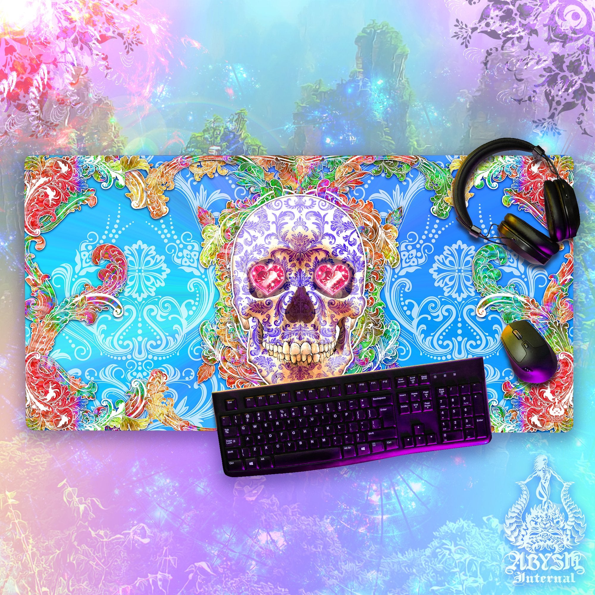 Sugar Skull Mouse Pad, Colorful Gaming Desk Mat, Dia de los Muertos Workpad, Psychedelic Table Protector Cover, Day of the Dead Art Print – Psy, 2 Colors Sugar Skull Mouse Pad, Colorful Gaming Desk Mat, Dia de los Muertos Workpad, Psychedelic Table Protector Cover, Day of the Dead Art Print – Psy, 2 Colors