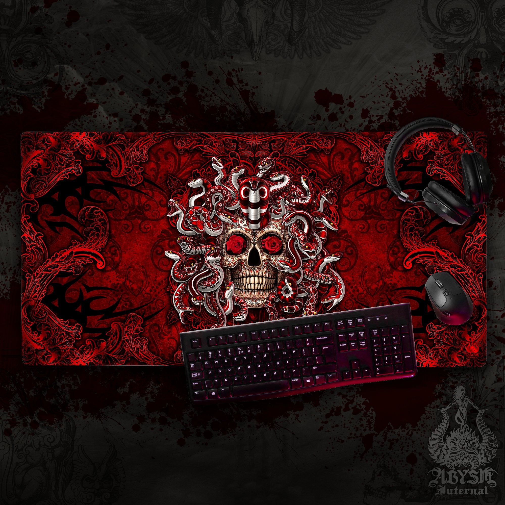 Sugar Skull Mouse Pad, Dia de los Muertos Gaming Desk Mat, Day of the Dead Workpad, Gothic Medusa Table Protector Cover, Art Print Sugar Skull Mouse Pad, Dia de los Muertos Gaming Desk Mat, Day of the Dead Workpad, Gothic Medusa Table Protector Cover, Art Print