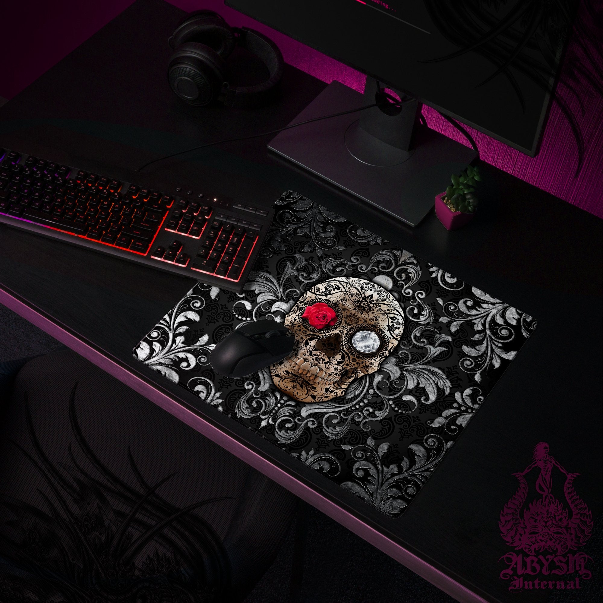 Sugar Skull Mouse Pad, Gothic Gaming Desk Mat, Dia de los Muertos Workpad, Goth Day of the Dead Table Protector Cover, Art Print Sugar Skull Mouse Pad, Gothic Gaming Desk Mat, Dia de los Muertos Workpad, Goth Day of the Dead Table Protector Cover, Art Print