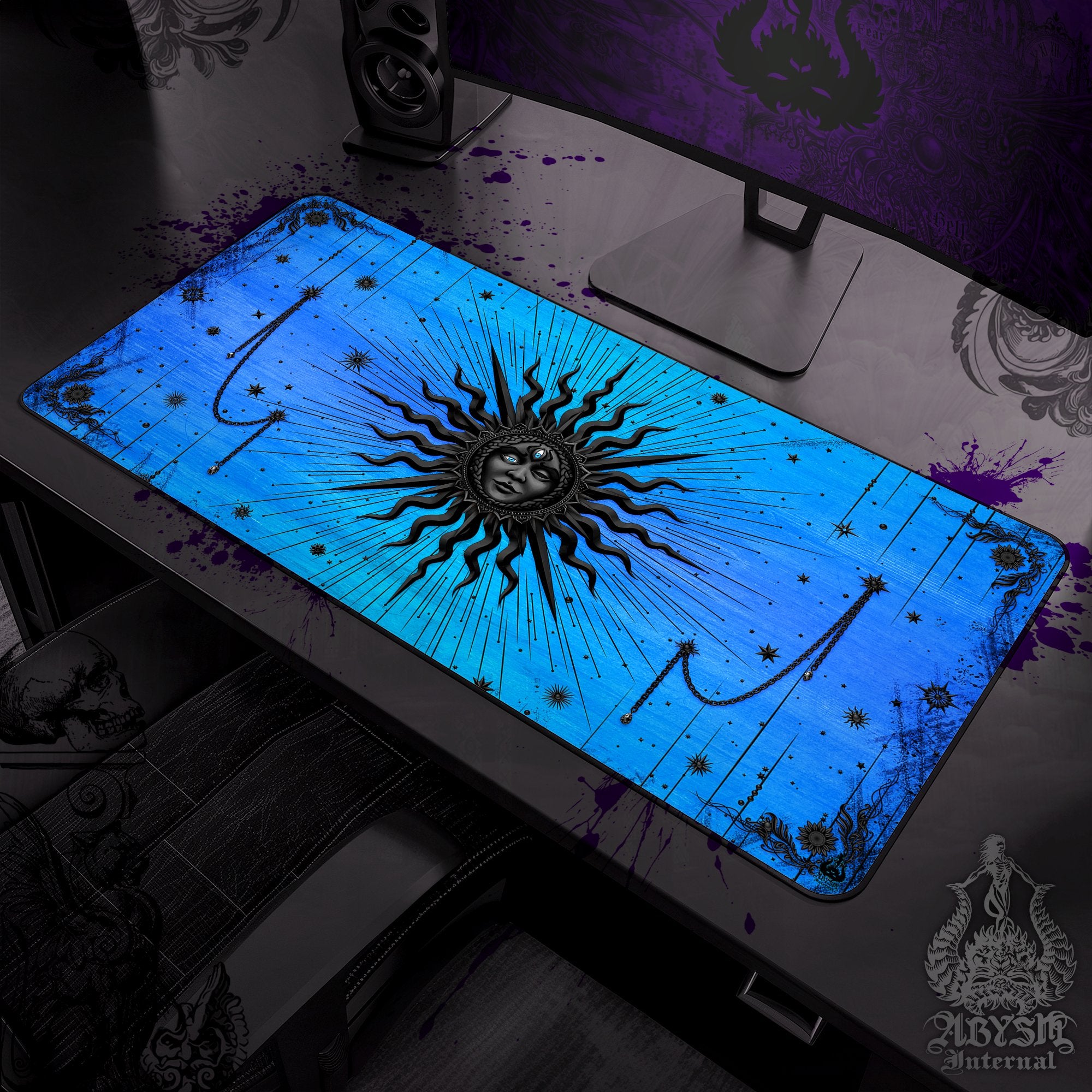 Sun Gaming Mouse Pad, Tarot Desk Mat, Arcana Table Protector Cover, Witchy Workpad, Witch Room, Esoteric Art Print