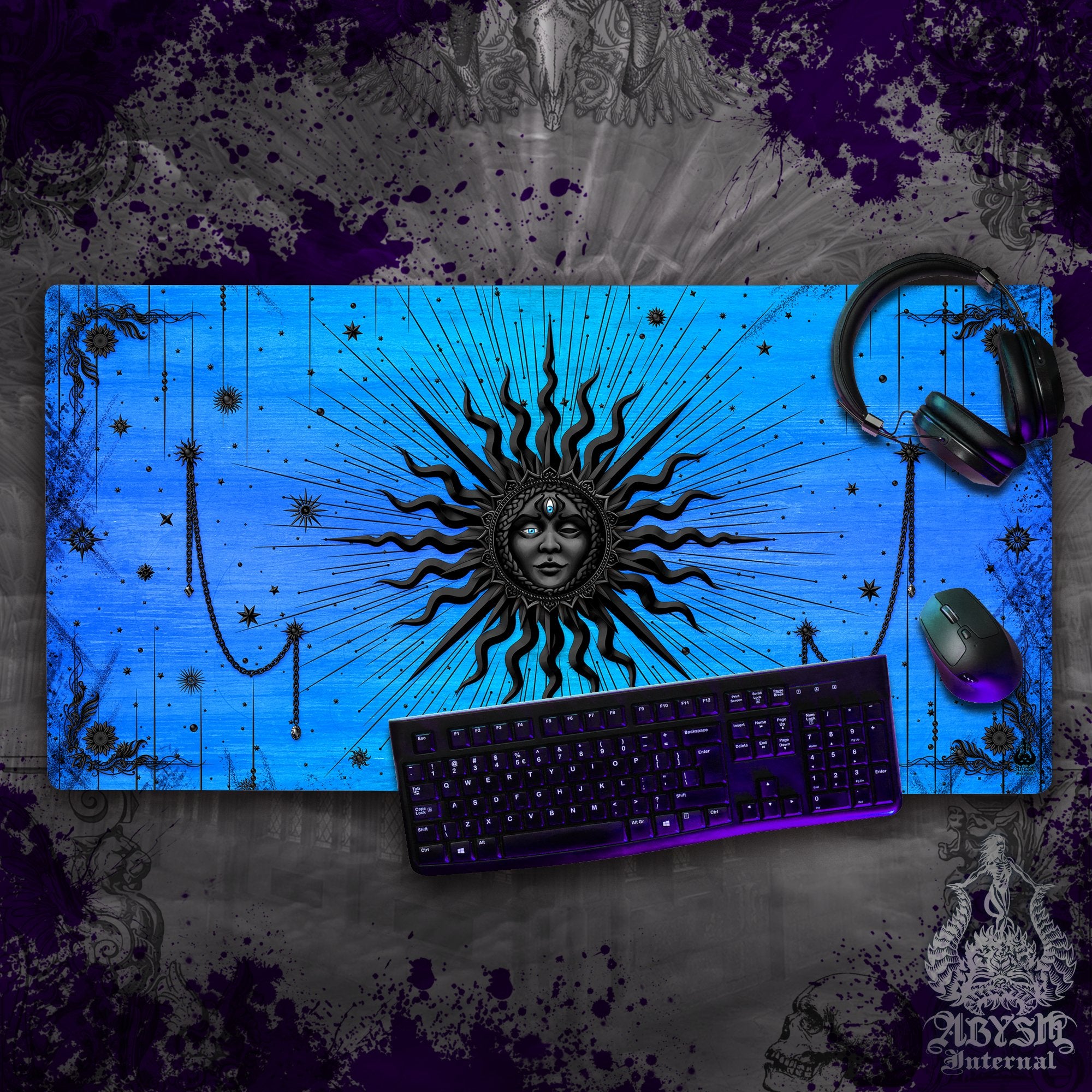 Sun Gaming Mouse Pad, Tarot Desk Mat, Arcana Table Protector Cover, Witchy Workpad, Witch Room, Esoteric Art Print Sun Gaming Mouse Pad, Tarot Desk Mat, Arcana Table Protector Cover, Witchy Workpad, Witch Room, Esoteric Art Print