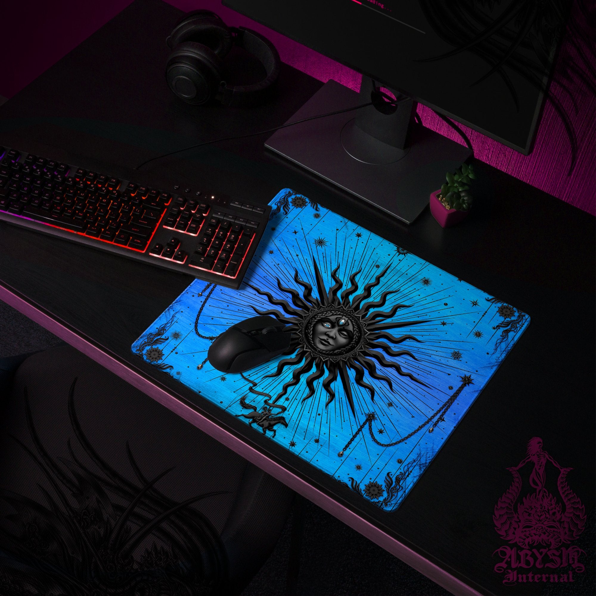 Sun Gaming Mouse Pad, Tarot Desk Mat, Arcana Table Protector Cover, Witchy Workpad, Witch Room, Esoteric Art Print Sun Gaming Mouse Pad, Tarot Desk Mat, Arcana Table Protector Cover, Witchy Workpad, Witch Room, Esoteric Art Print