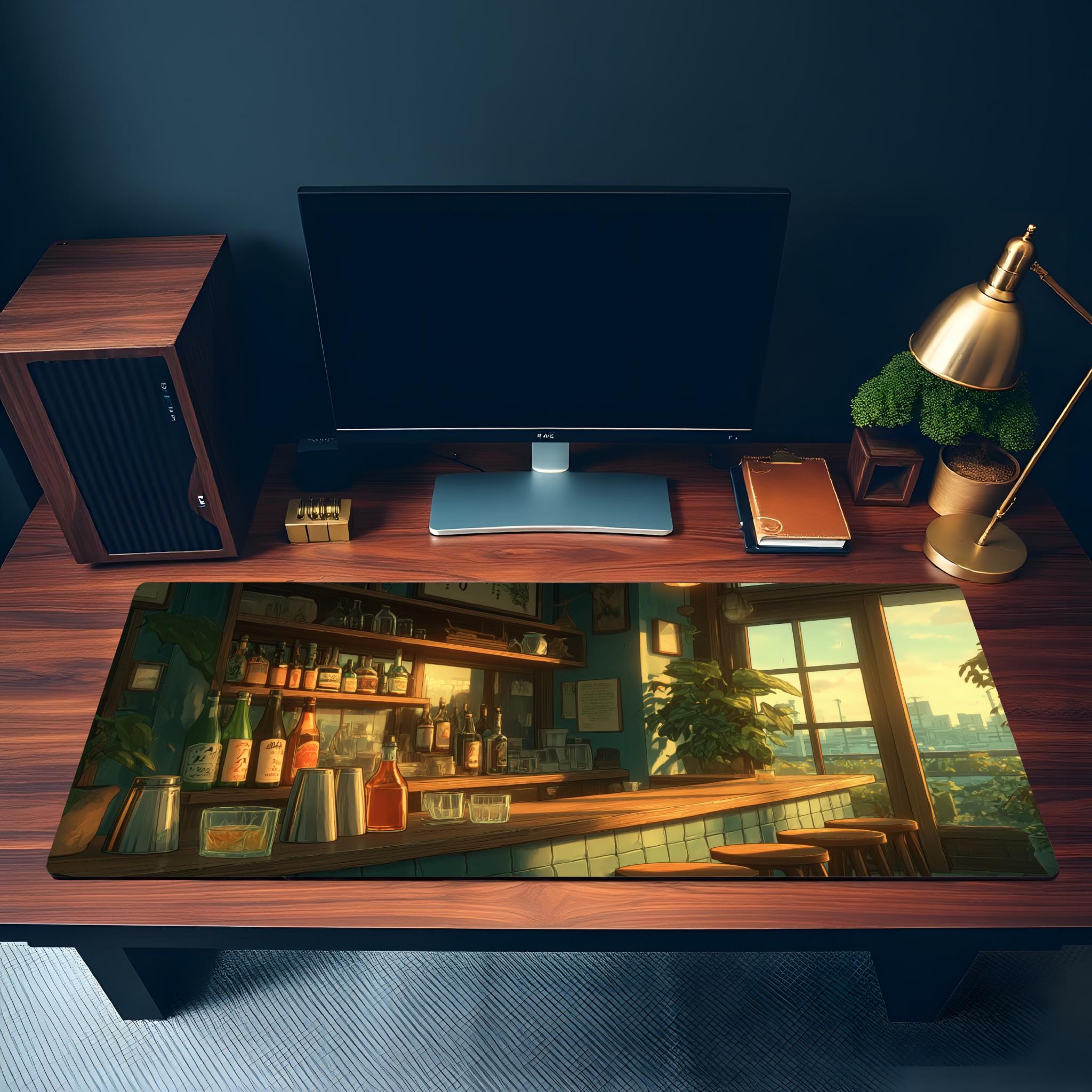 Sunset Bar Scene Desk Mat  Old Fashioned Cocktail Loungc Desk Pad