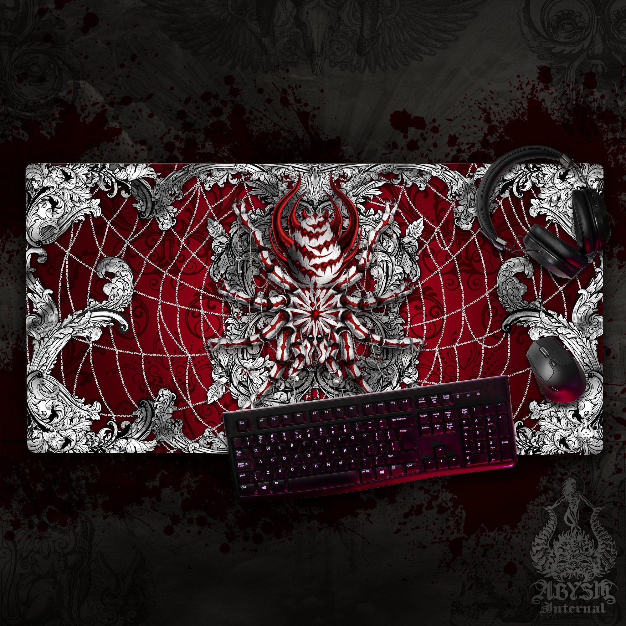 Tarantula Desk Mat, Spider Gaming Mouse Pad, Gamer Table Protector Cover, Silver Ornaments Workpad, Fantasy Art Print – 2 Colors