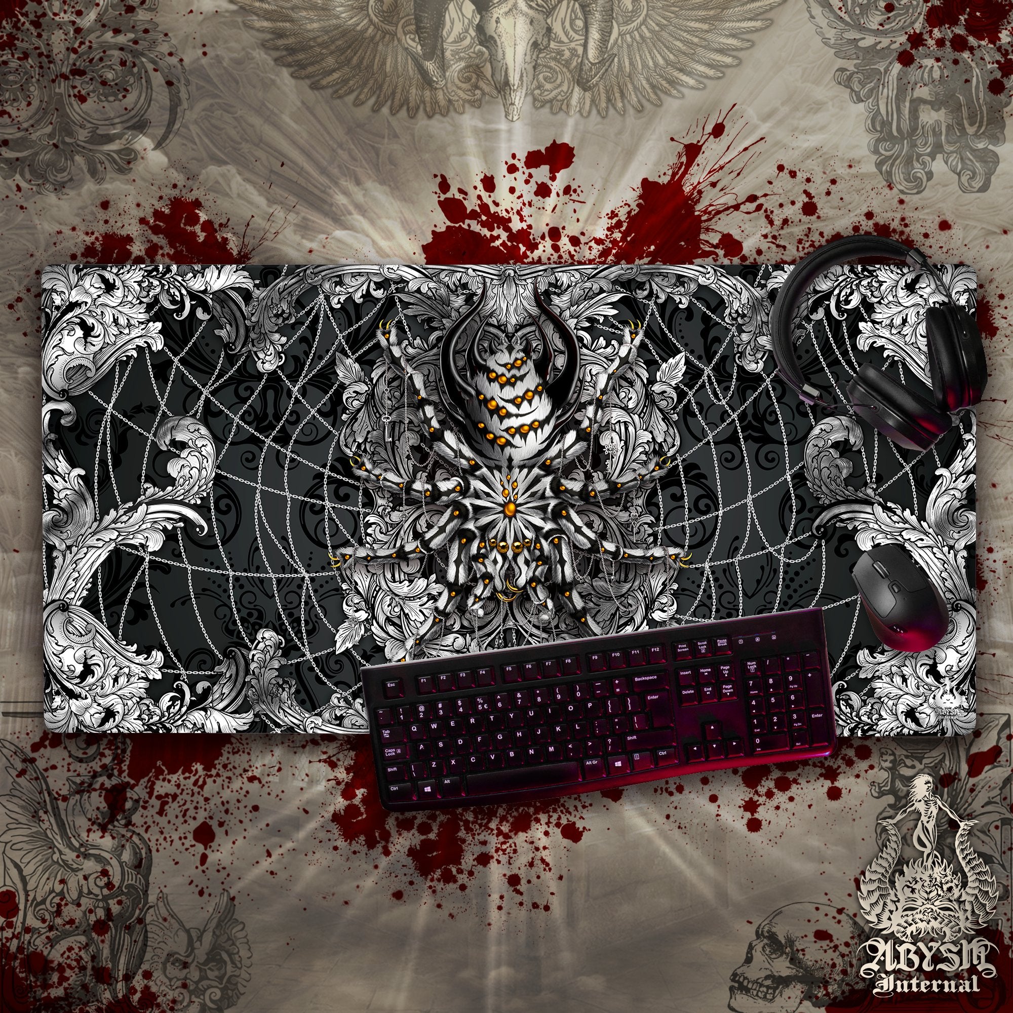Tarantula Desk Mat, Spider Gaming Mouse Pad, Gamer Table Protector Cover, Silver Ornaments Workpad, Fantasy Art Print – 2 Colors Tarantula Desk Mat, Spider Gaming Mouse Pad, Gamer Table Protector Cover, Silver Ornaments Workpad, Fantasy Art Print – 2 Colors