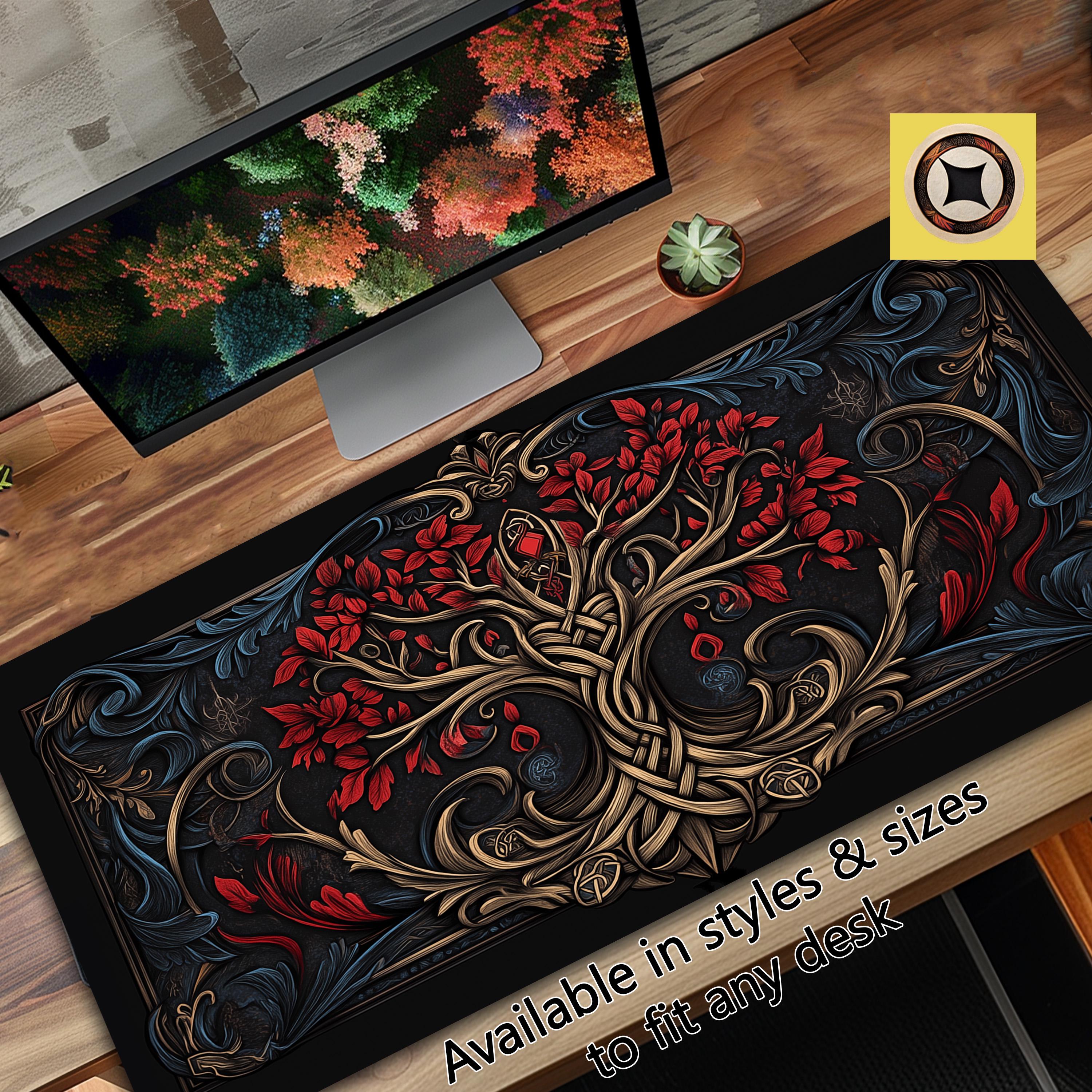 Tree of Life with Crimson Blooms – TCG Playmat Desk Pad – Oversized Mouse Pad – Gamer Gift – Game Table Decor – Gaming Desk Mat Mou