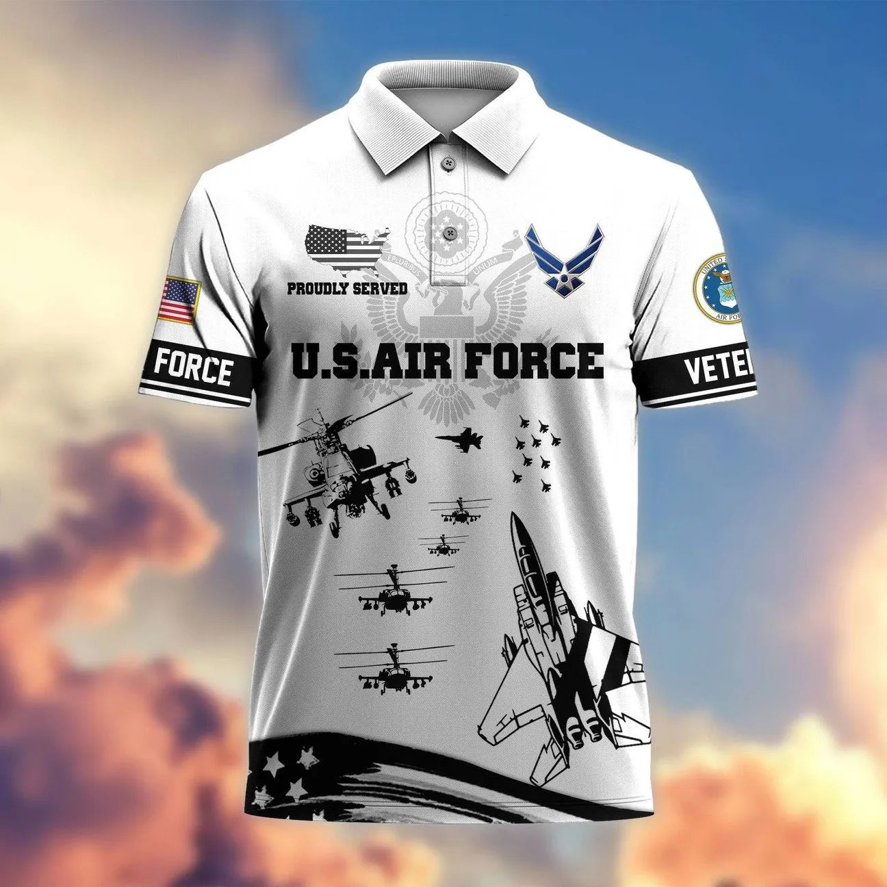 US Air Force Proudly Served Polo Shirt Infantry Military Gift for Dad and Husband and Friends on Veterans Day