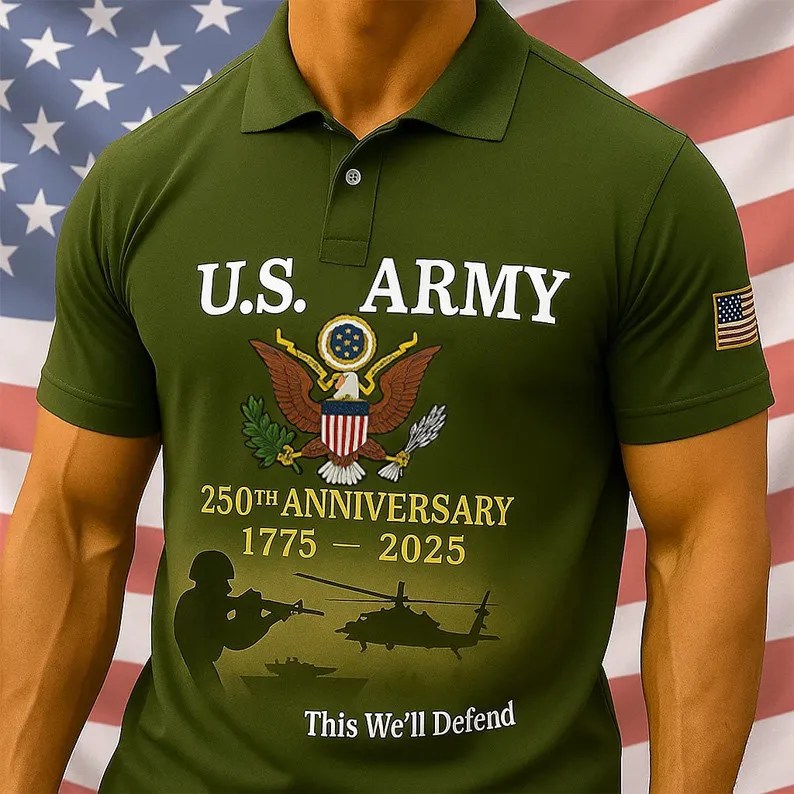 US Army 250th Anniversary Polo Shirt Patriotic Clothes Gifts For Military