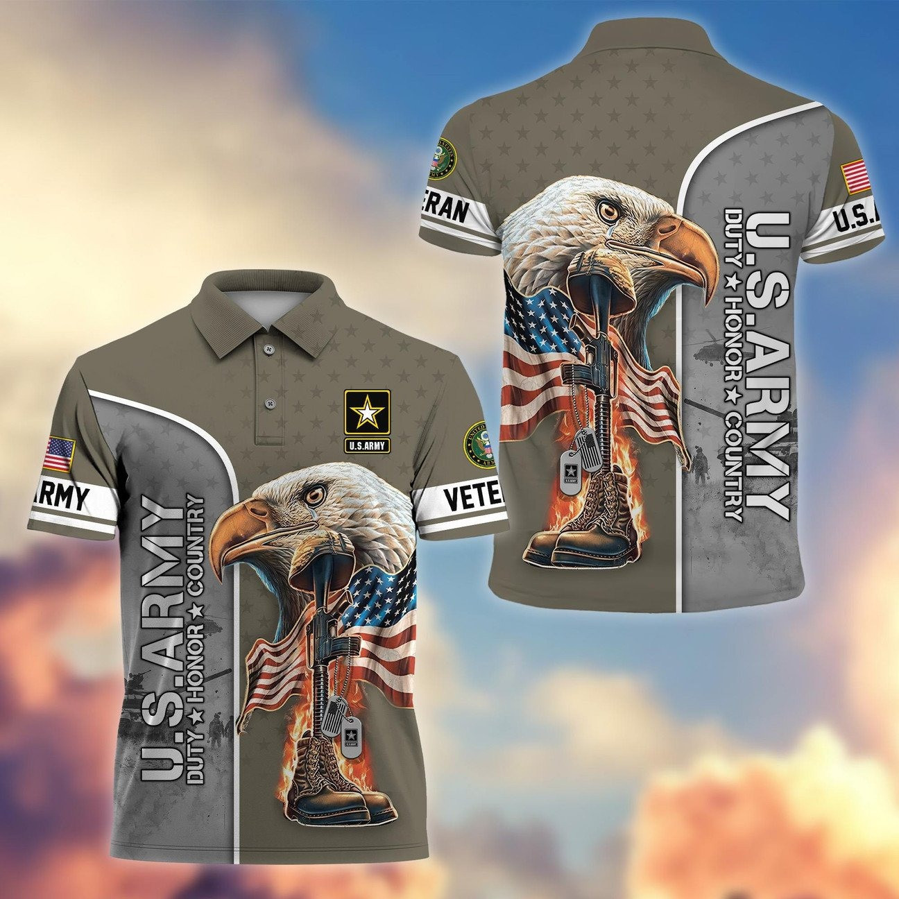 US Army Eagle Polo Shirt Honor’Country Military Gift for Dad and Husband on Veterans Day