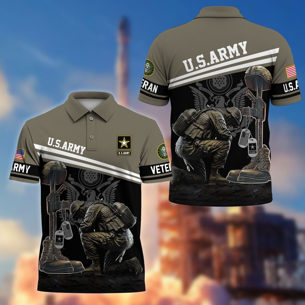 US Army Kneeling Soldier US Army Polo Shirt – Honor Veterans on Memorial Veterans Day