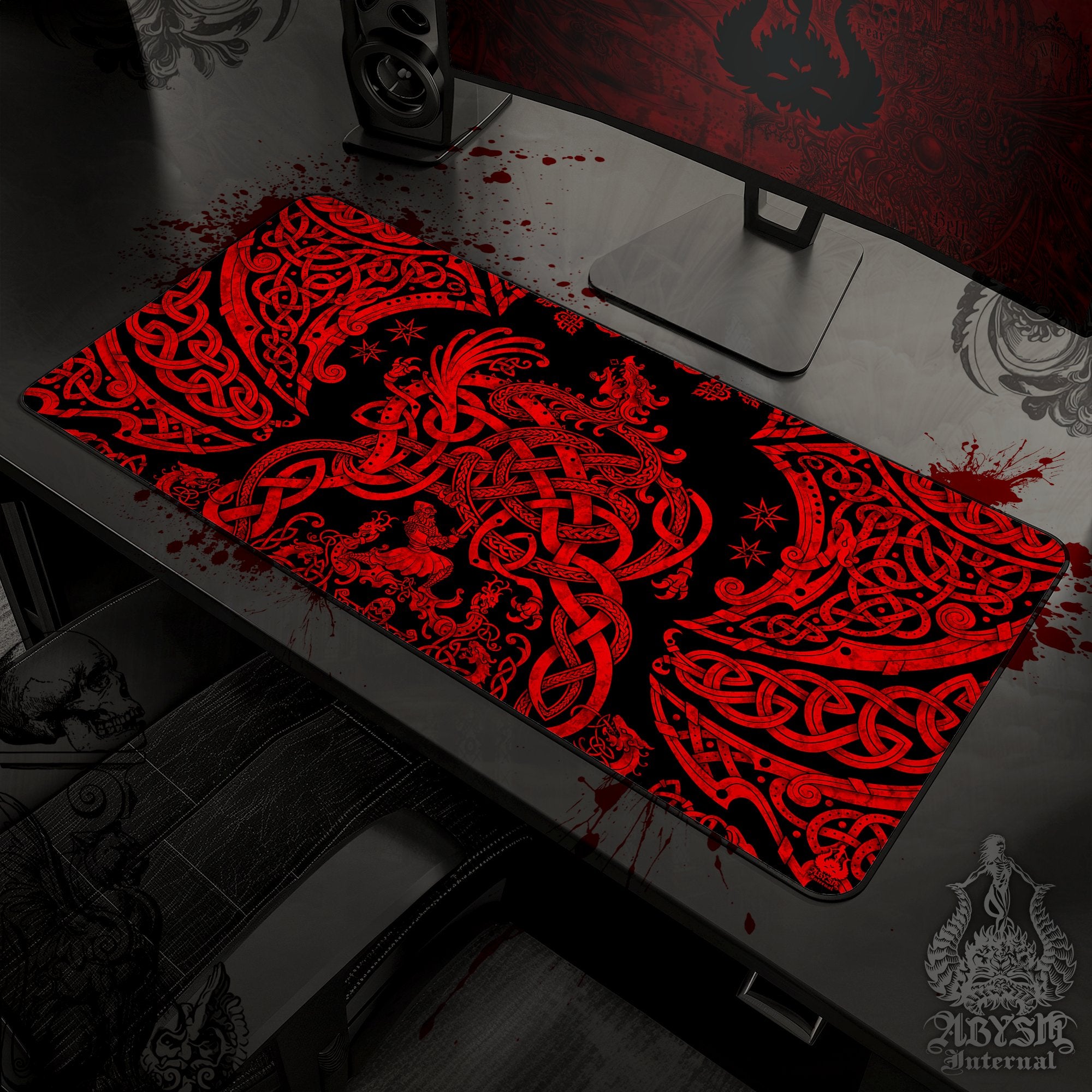 Viking Dragon Desk Mat, Norse Knotwork Gaming Mouse Pad, Nordic Table Protector Cover, Fafnir Workpad, Art Print