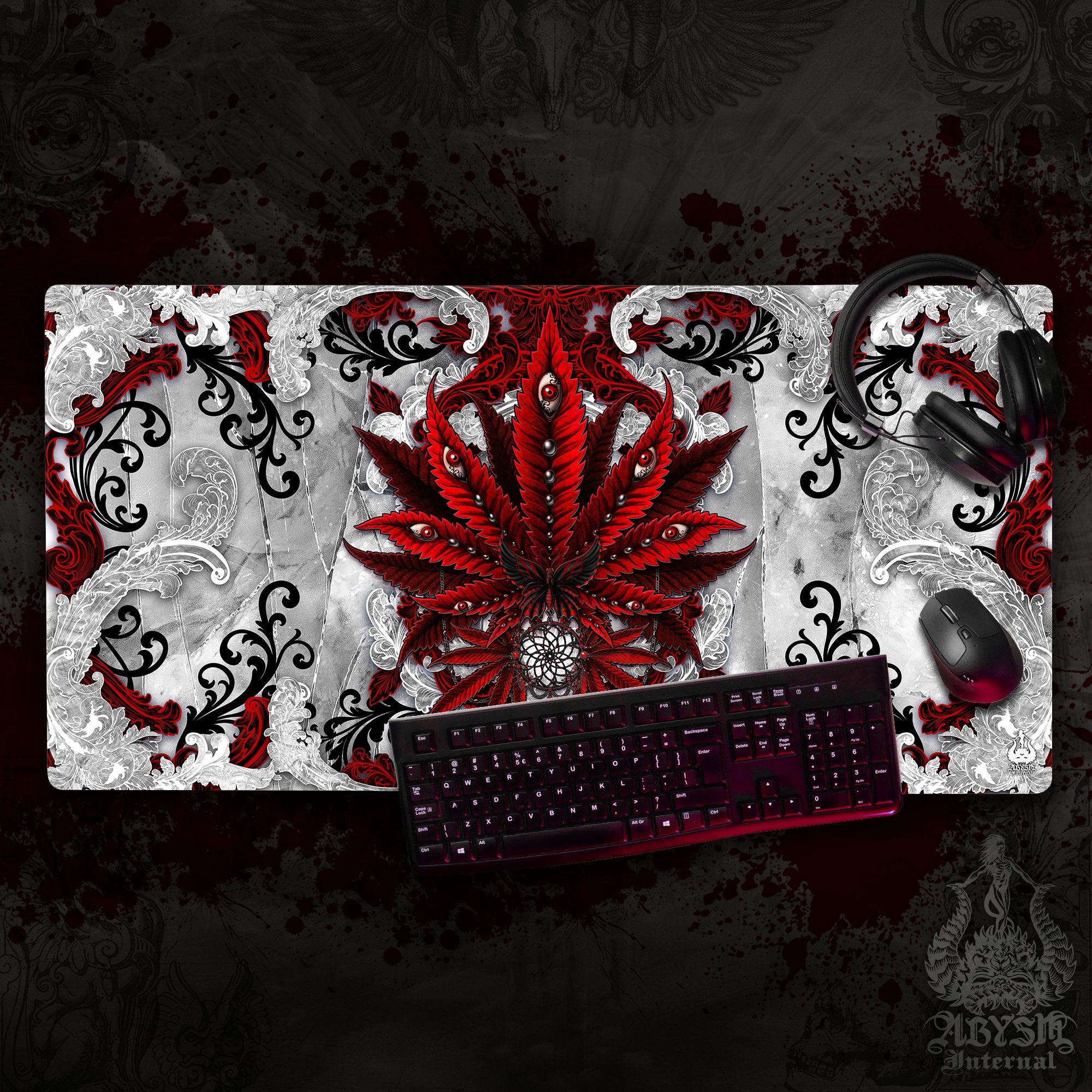 White Goth Cannabis Workpad, 420 Desk Mat, Red Weed Gaming Mouse Pad, Marijuana Table Protector Cover, Art Print White Goth Cannabis Workpad, 420 Desk Mat, Red Weed Gaming Mouse Pad, Marijuana Table Protector Cover, Art Print