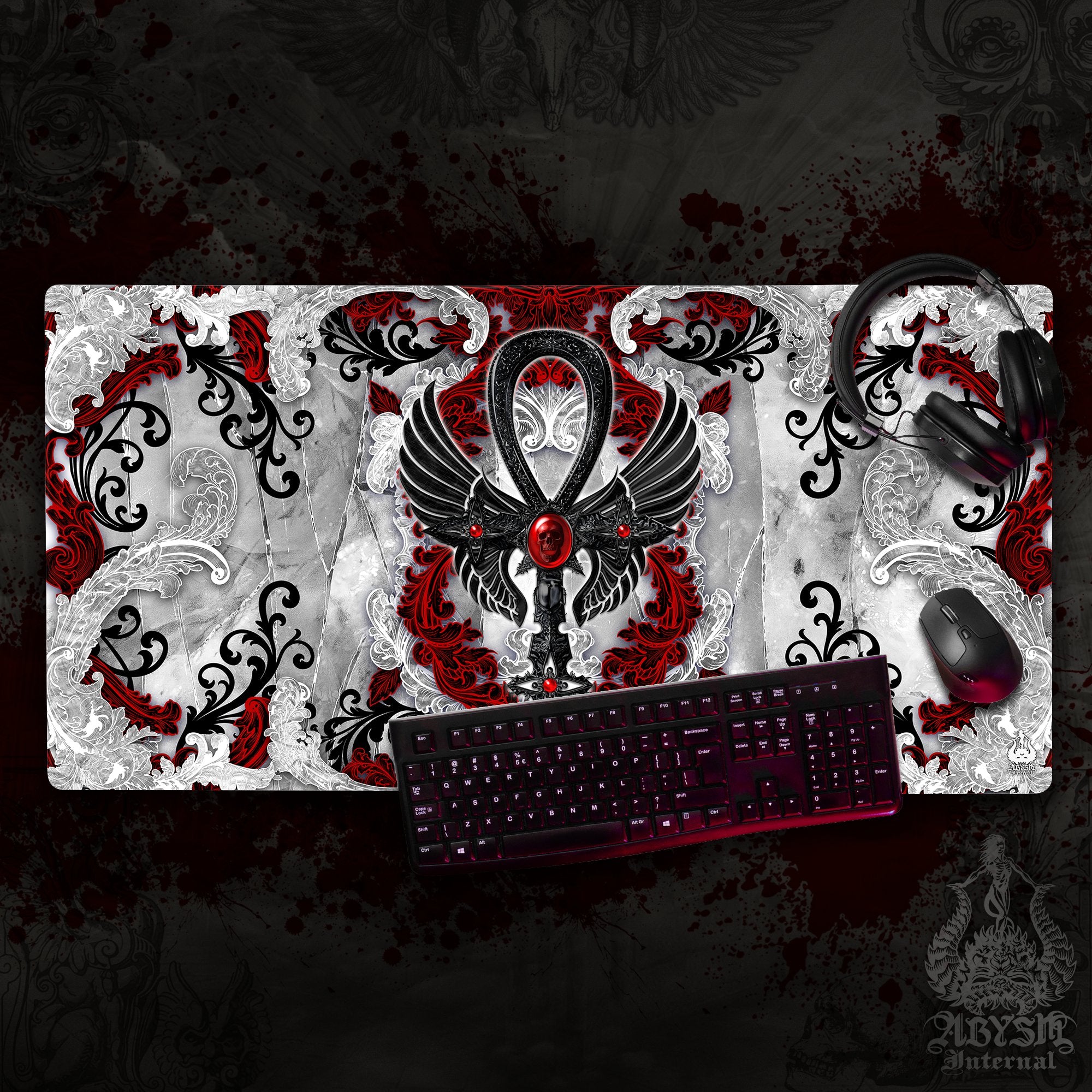 White Goth Desk Mat, Ankh Gaming Mouse Pad, Bloody Cross Table Protector Cover, Skull Workpad, Art Print – 3 Colors White Goth Desk Mat, Ankh Gaming Mouse Pad, Bloody Cross Table Protector Cover, Skull Workpad, Art Print – 3 Colors