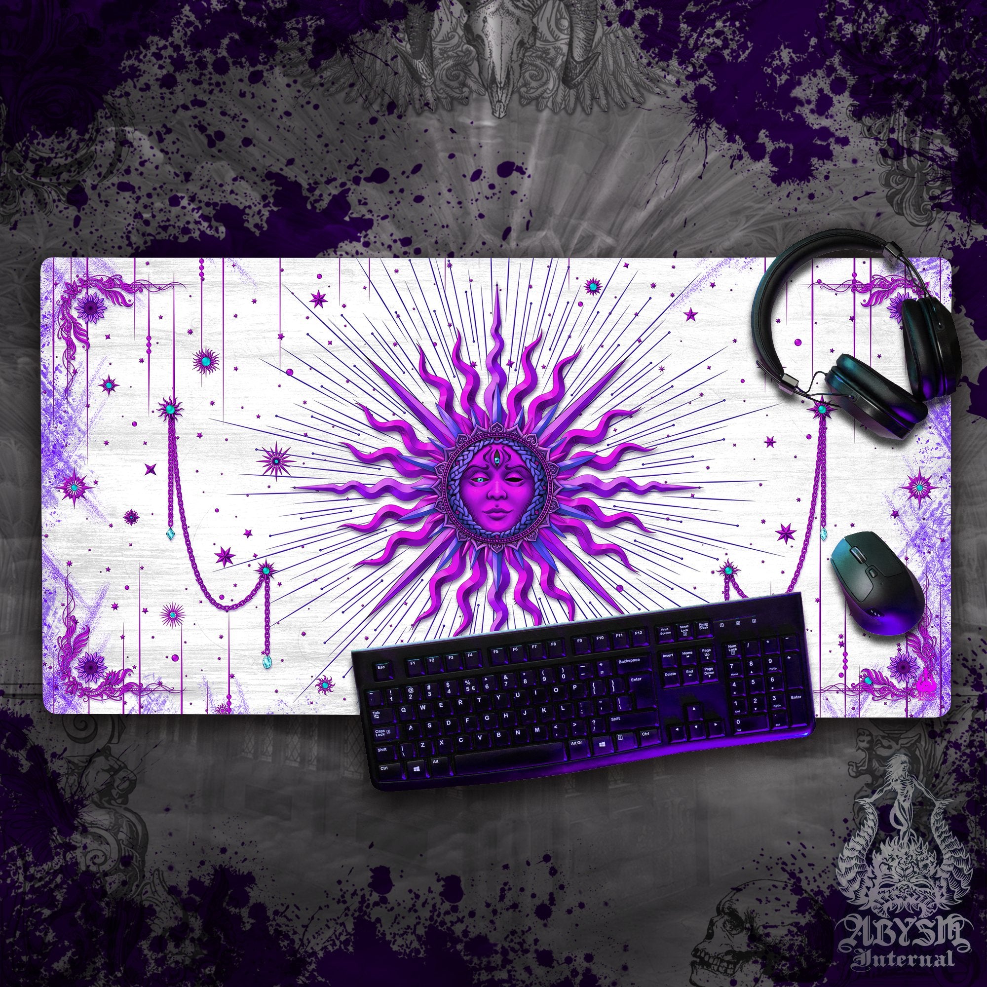 White Goth Workpad, Purple Sun Desk Mat, Tarot Arcana Gaming Mouse Pad, Witchy Table Protector Cover, Witch Room, Esoteric Art Print White Goth Workpad, Purple Sun Desk Mat, Tarot Arcana Gaming Mouse Pad, Witchy Table Protector Cover, Witch Room, Esoteric Art Print