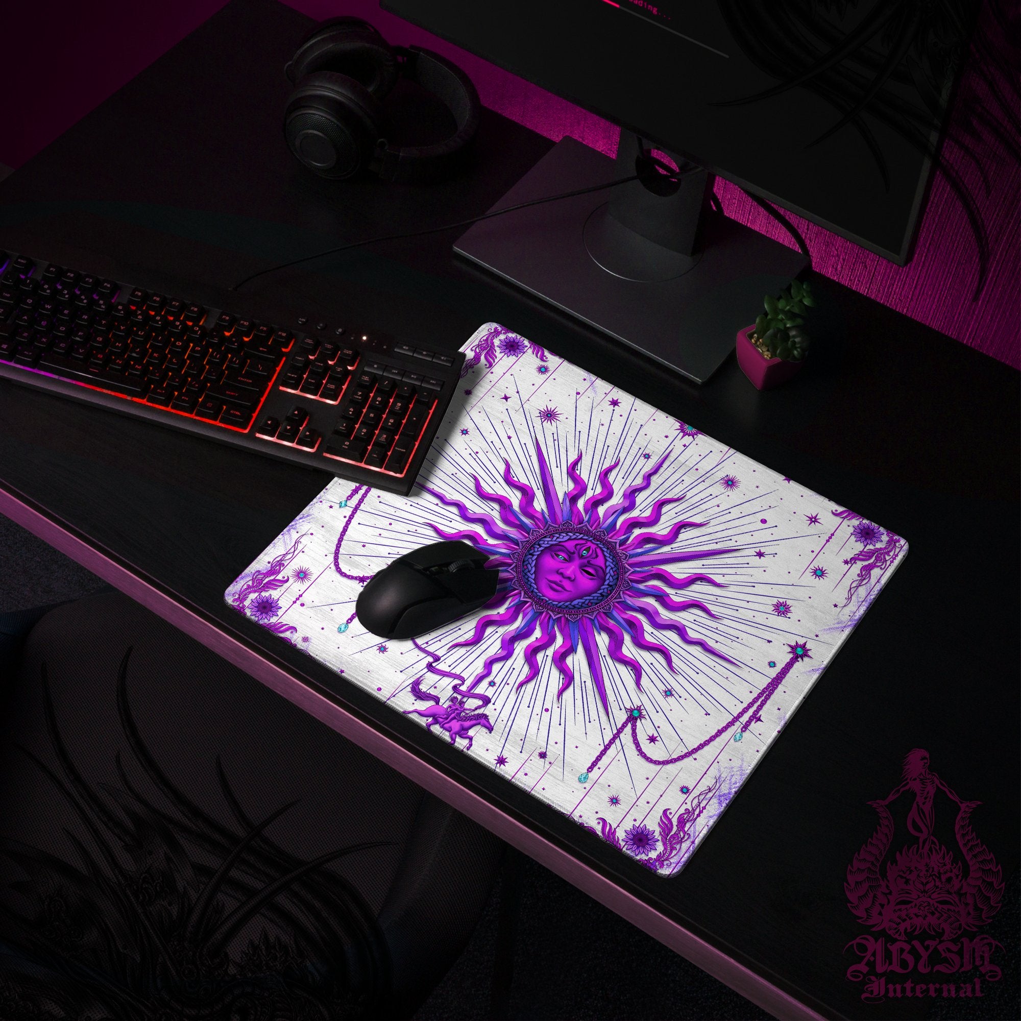 White Goth Workpad, Purple Sun Desk Mat, Tarot Arcana Gaming Mouse Pad, Witchy Table Protector Cover, Witch Room, Esoteric Art Print White Goth Workpad, Purple Sun Desk Mat, Tarot Arcana Gaming Mouse Pad, Witchy Table Protector Cover, Witch Room, Esoteric Art Print