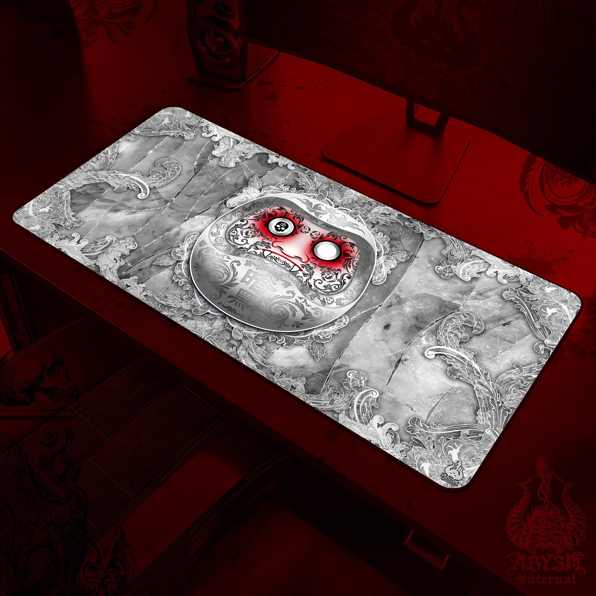 White Workpad, Daruma Desk Mat, Japanese Gaming Mouse Pad, Manga Table Protector Cover, Anime Art Print – Stone