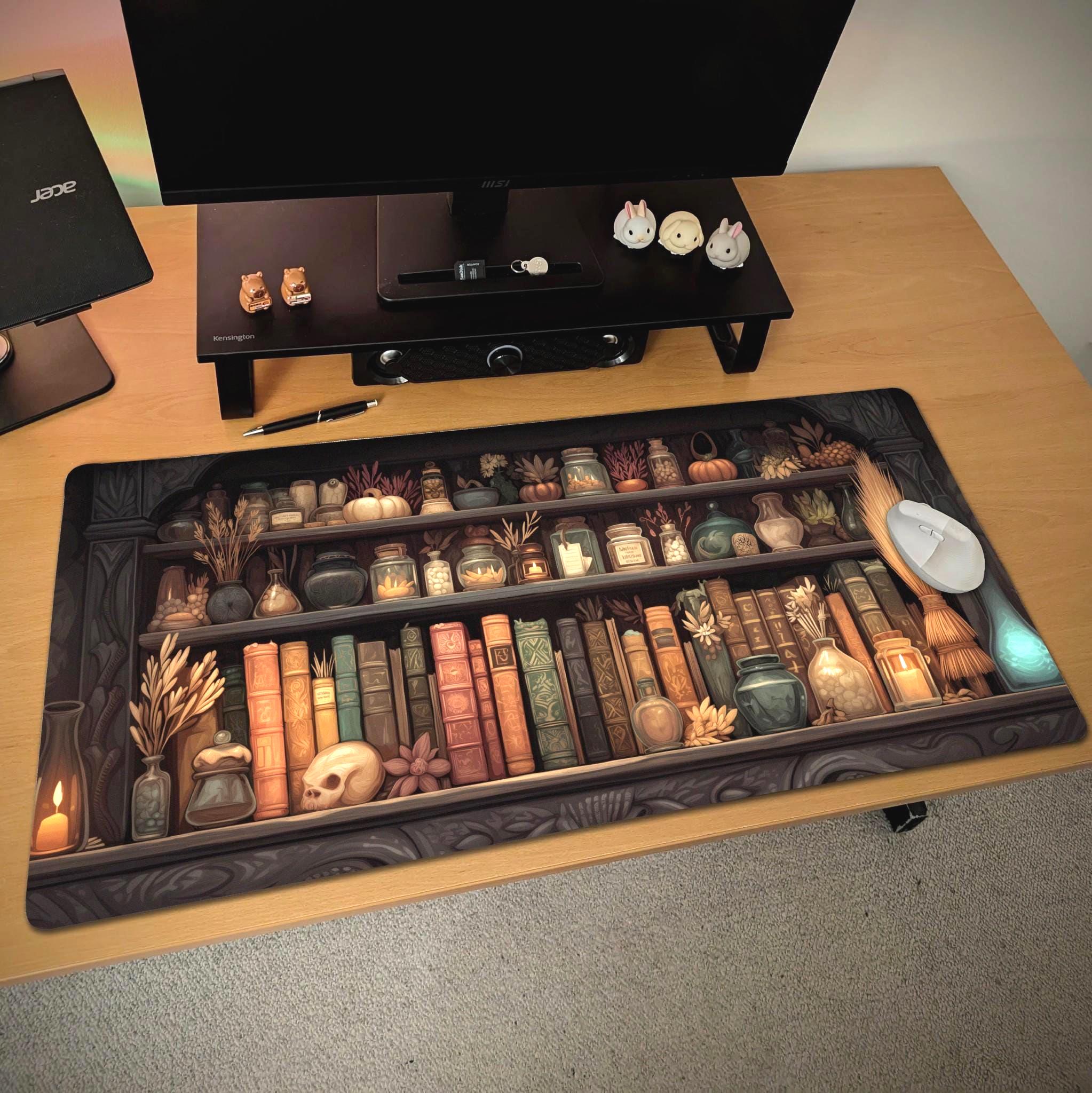 Witchy Apothecary Desk Mat Dark Academia, Mystical Bookshelf Desk Pad Witchy Apothecary Desk Mat Dark Academia, Mystical Bookshelf Desk Pad