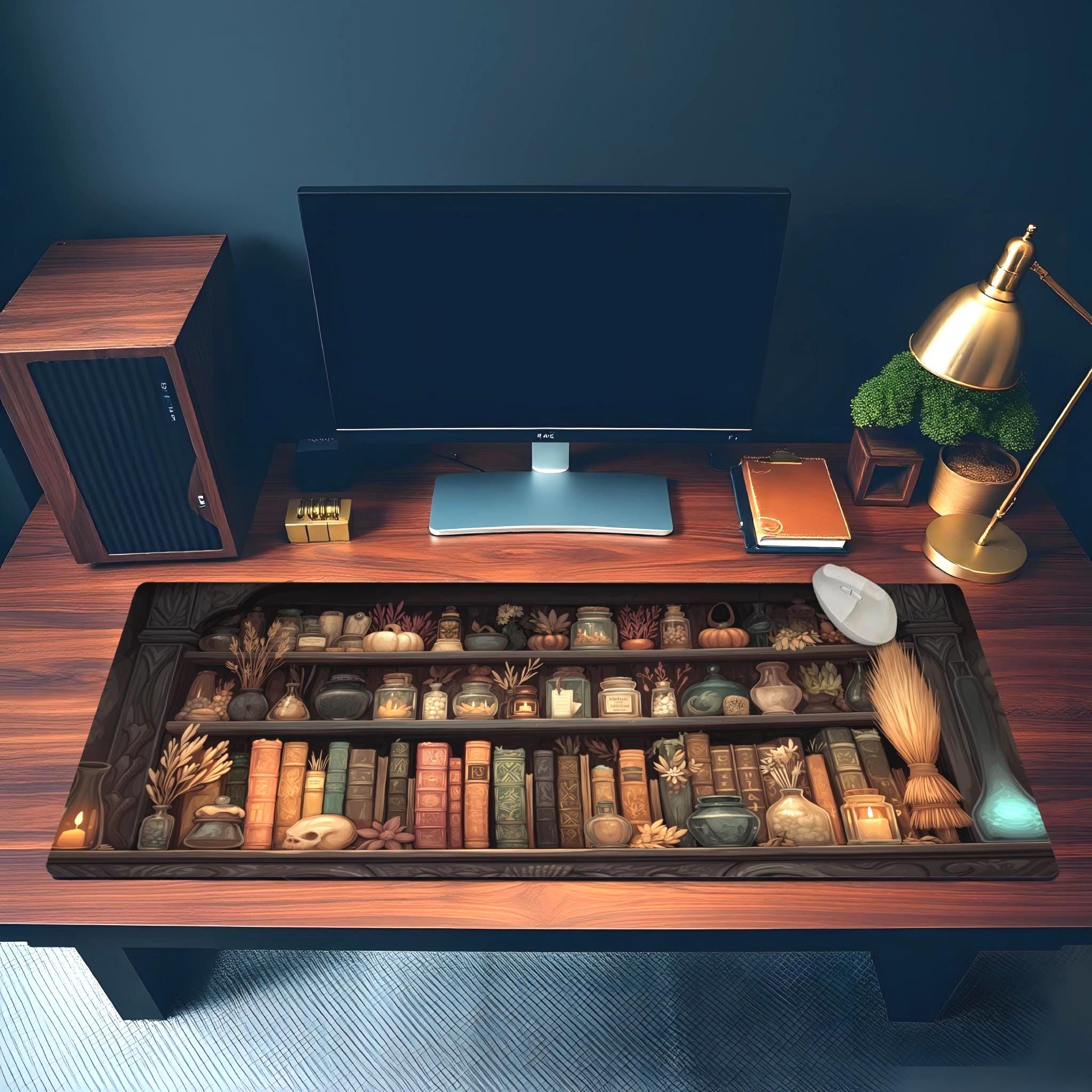 Witchy Apothecary Desk Mat Dark Academia, Mystical Bookshelf Desk Pad Witchy Apothecary Desk Mat Dark Academia, Mystical Bookshelf Desk Pad