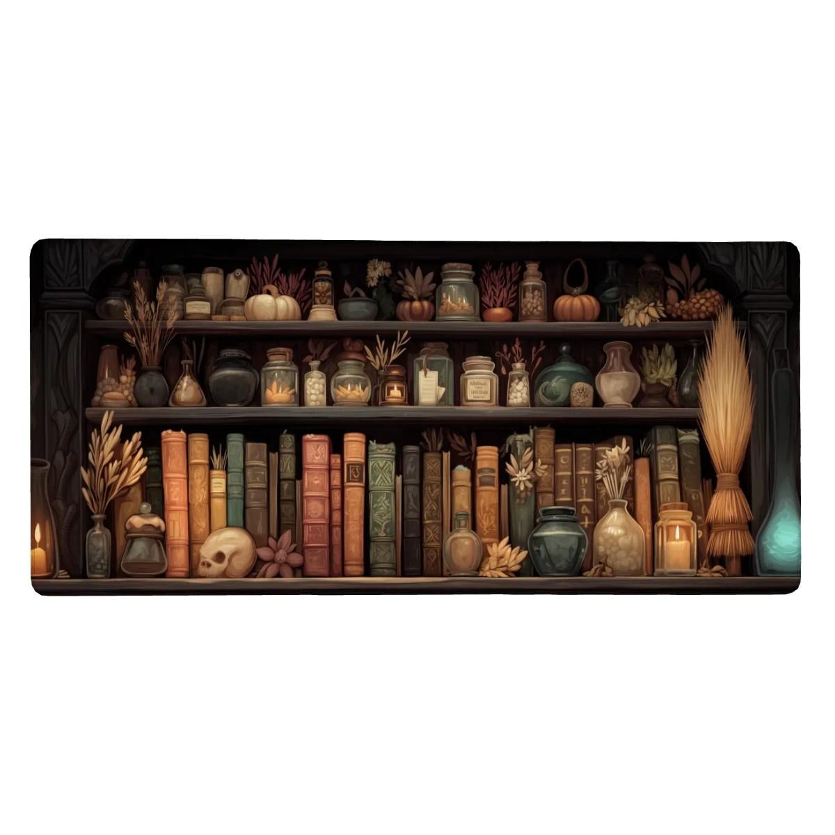 Witchy Apothecary Desk Mat Dark Academia, Mystical Bookshelf Desk Pad Witchy Apothecary Desk Mat Dark Academia, Mystical Bookshelf Desk Pad