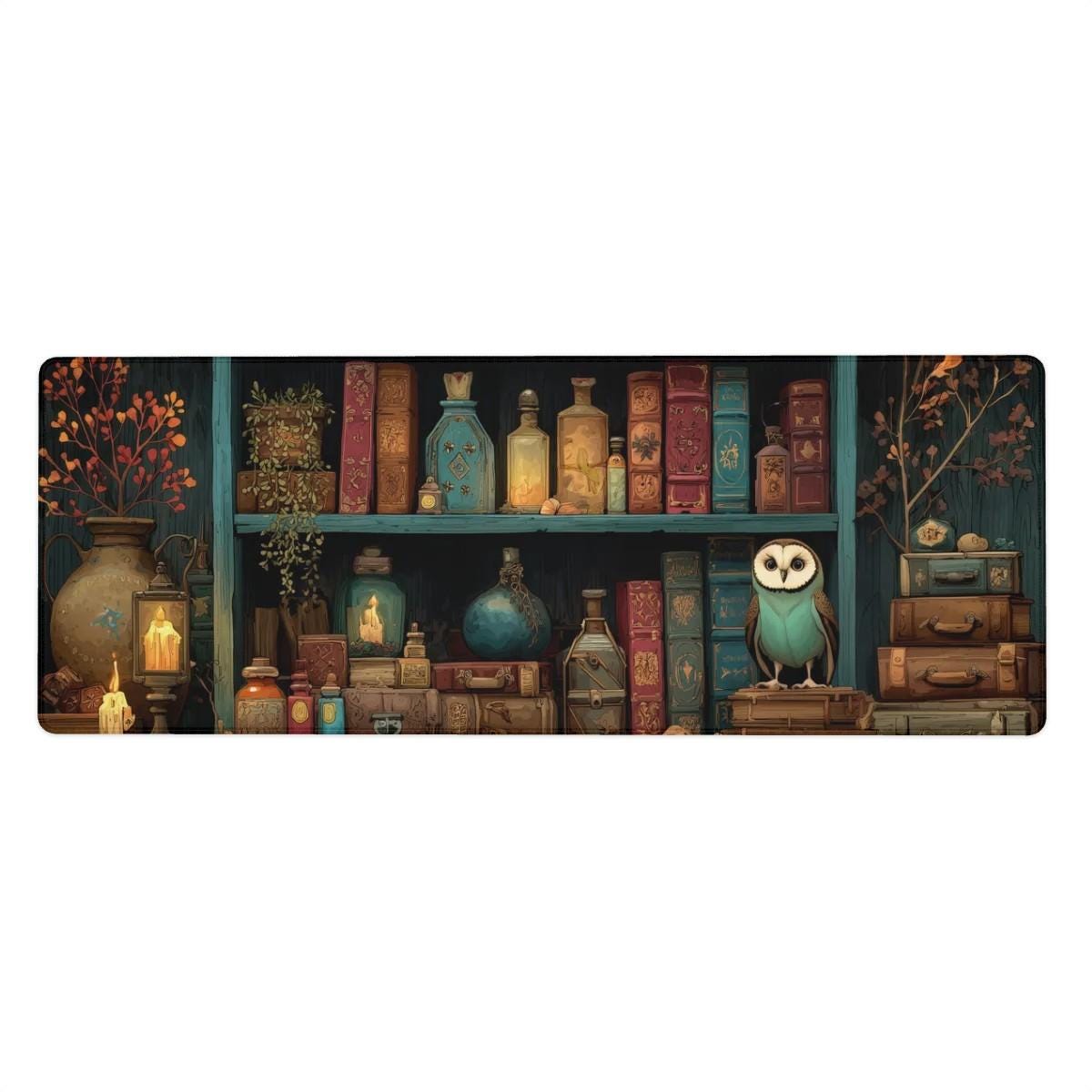 Witchy Bookshelf Desk Mat Dark Cottagecore Owl, Potion Mouse Pad, Dark Academia Witchy Bookshelf Desk Mat Dark Cottagecore Owl, Potion Mouse Pad, Dark Academia