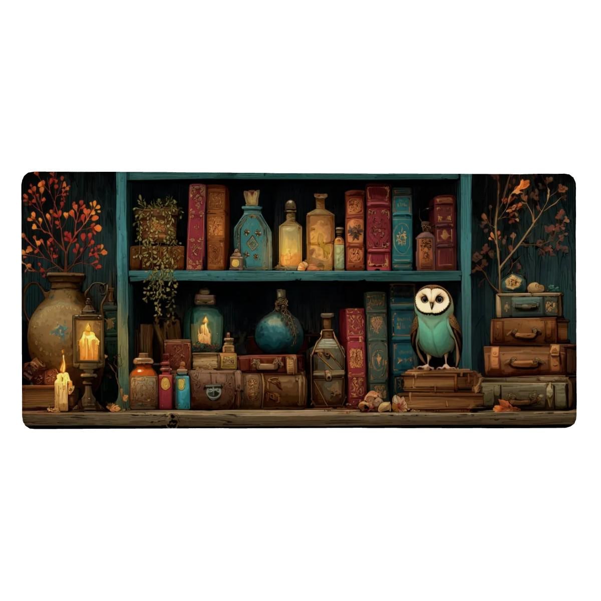 Witchy Bookshelf Desk Mat Dark Cottagecore Owl, Potion Mouse Pad, Dark Academia Witchy Bookshelf Desk Mat Dark Cottagecore Owl, Potion Mouse Pad, Dark Academia