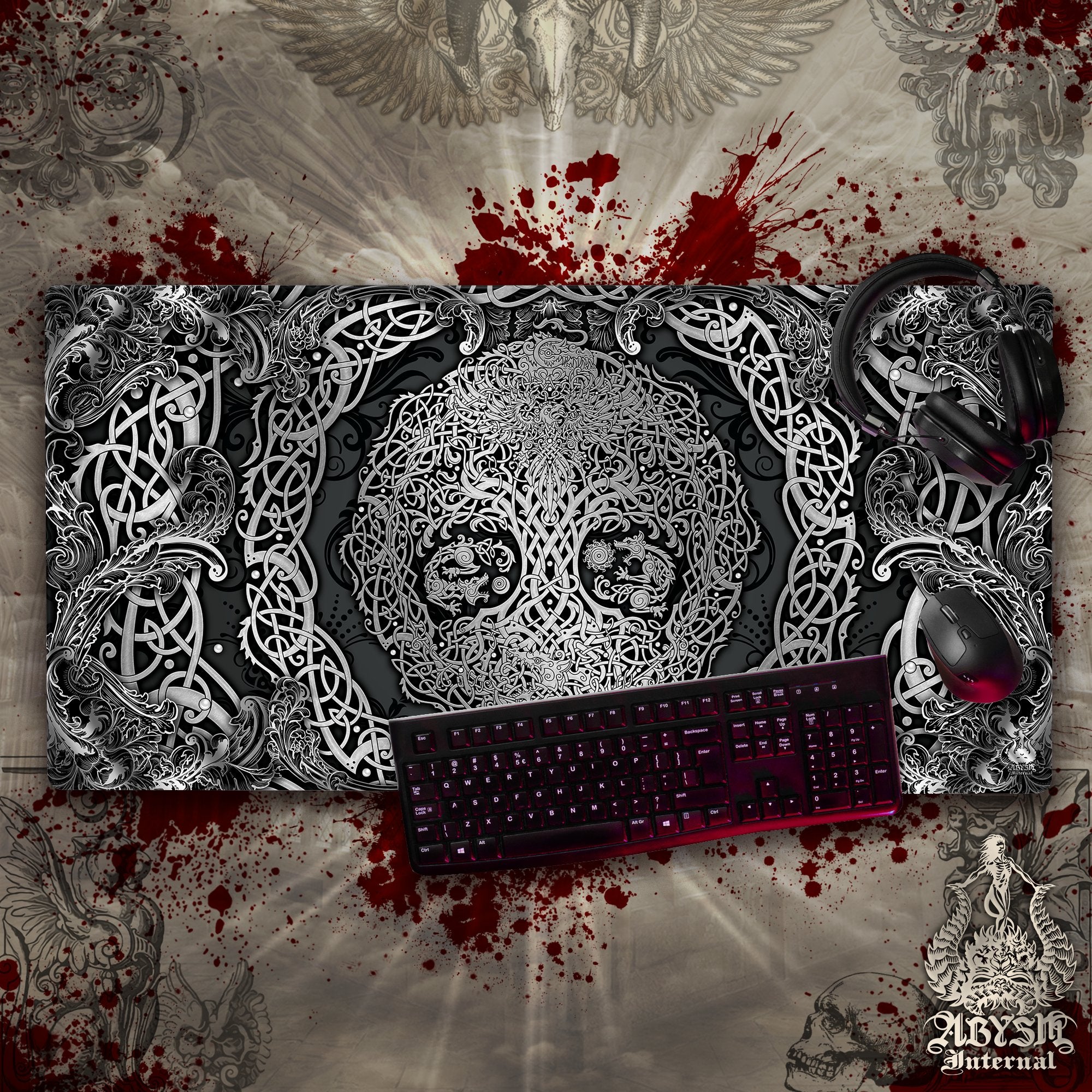 Yggdrasil Gaming Desk Mat, Nordic Tree of Life Mouse Pad, Norse Table Protector Cover, Knotwork Workpad, Viking Art Print – Dark Yggdrasil Gaming Desk Mat, Nordic Tree of Life Mouse Pad, Norse Table Protector Cover, Knotwork Workpad, Viking Art Print – Dark