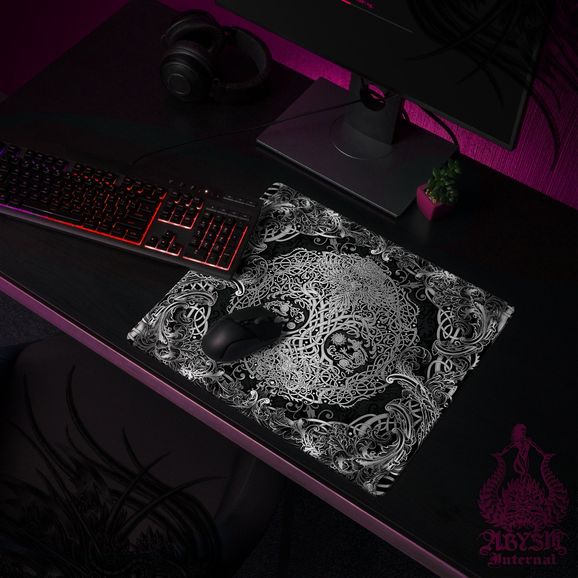 Yggdrasil Gaming Desk Mat, Nordic Tree of Life Mouse Pad, Norse Table Protector Cover, Knotwork Workpad, Viking Art Print – Dark Yggdrasil Gaming Desk Mat, Nordic Tree of Life Mouse Pad, Norse Table Protector Cover, Knotwork Workpad, Viking Art Print – Dark