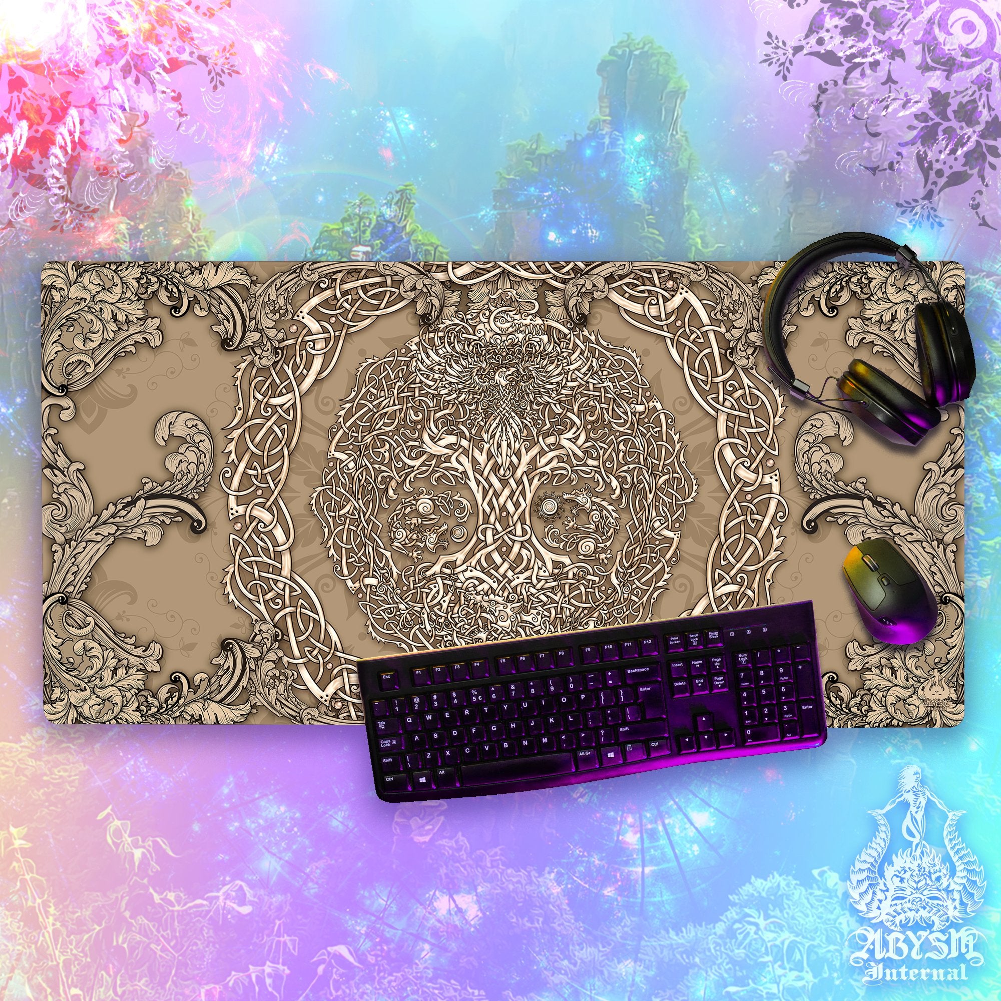 Yggdrasil Gaming Desk Mat, Viking Mouse Pad, Norse Tree of Life Table Protector Cover, Knotwork Workpad, Nordic Art Print – Stone, Paper, Cream, 3 Colors Yggdrasil Gaming Desk Mat, Viking Mouse Pad, Norse Tree of Life Table Protector Cover, Knotwork Workpad, Nordic Art Print – Stone, Paper, Cream, 3 Colors