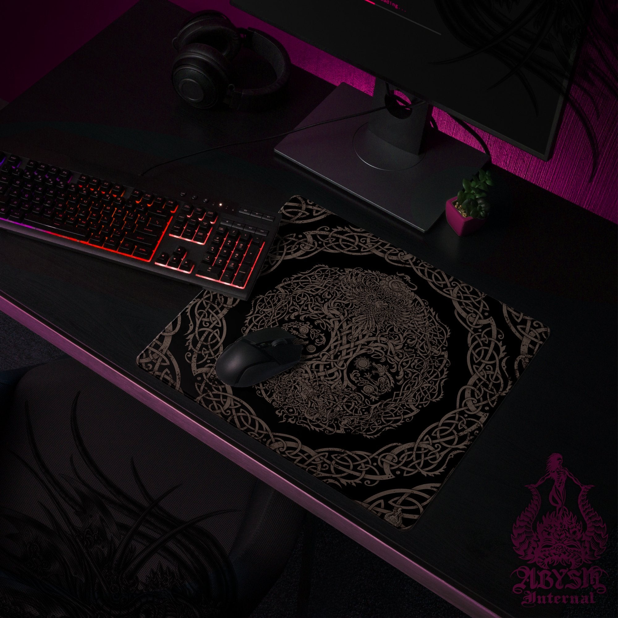 Yggdrasil Gaming Mouse Pad, Nordic Tree of Life Desk Mat, Norse Table Protector Cover, Knotwork Workpad, Viking Art Print – Black Grey Grit Yggdrasil Gaming Mouse Pad, Nordic Tree of Life Desk Mat, Norse Table Protector Cover, Knotwork Workpad, Viking Art Print – Black Grey Grit