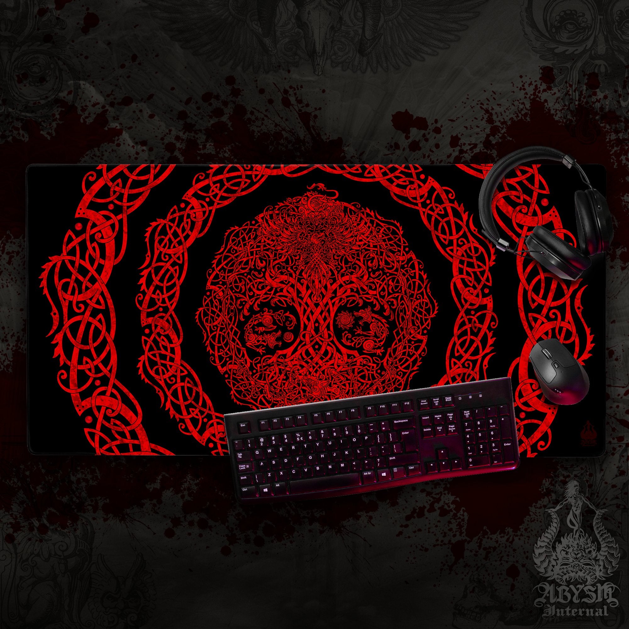 Yggdrasil Mouse Pad, Nordic Tree of Life Gaming Desk Mat, Norse Workpad, Knotwork Table Protector Cover, Viking Art Print – Black Red Yggdrasil Mouse Pad, Nordic Tree of Life Gaming Desk Mat, Norse Workpad, Knotwork Table Protector Cover, Viking Art Print – Black Red