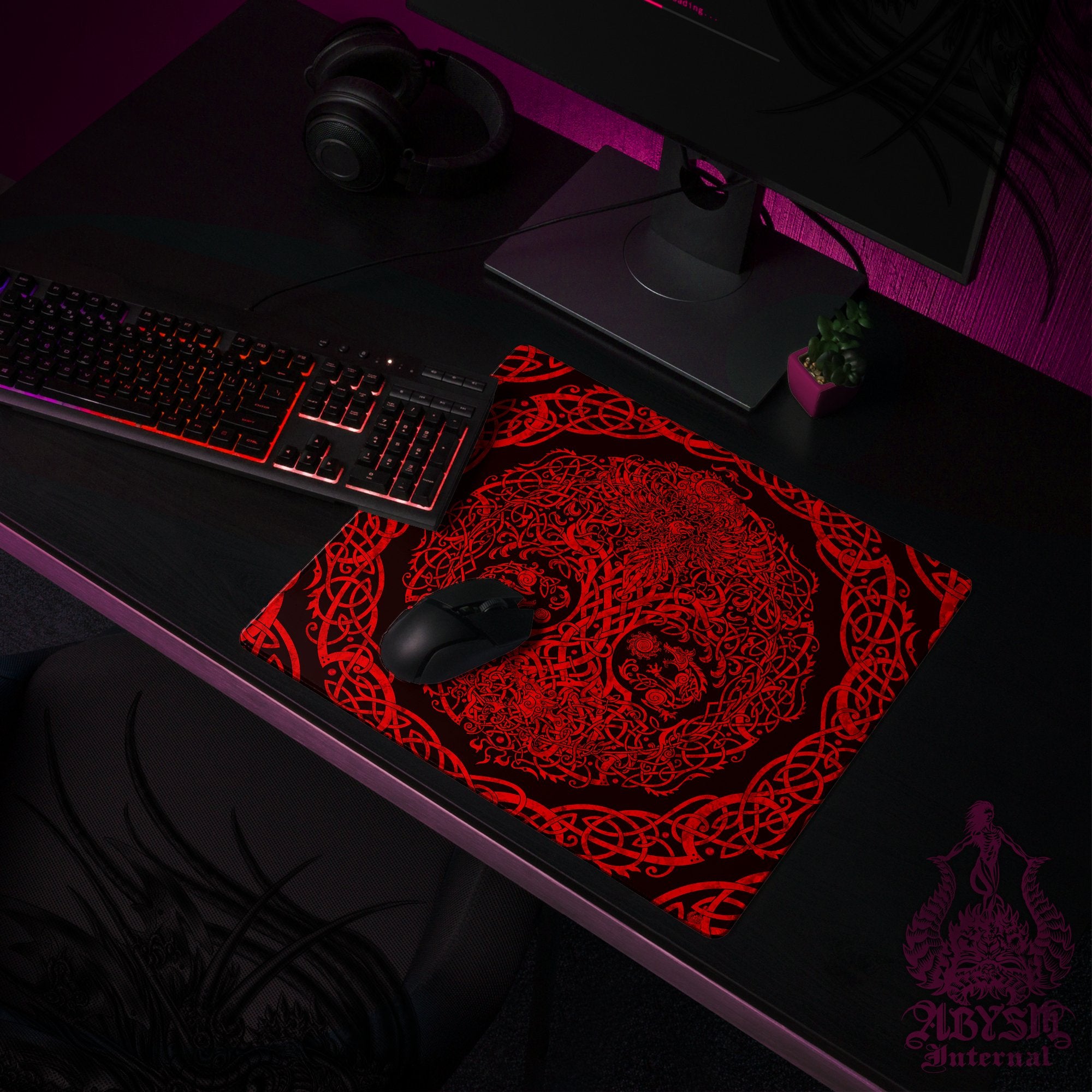 Yggdrasil Mouse Pad, Nordic Tree of Life Gaming Desk Mat, Norse Workpad, Knotwork Table Protector Cover, Viking Art Print – Black Red Yggdrasil Mouse Pad, Nordic Tree of Life Gaming Desk Mat, Norse Workpad, Knotwork Table Protector Cover, Viking Art Print – Black Red