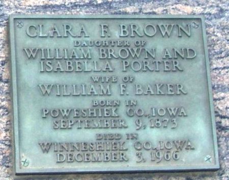 BROWN BAKER, CLARA FRANCES - Winneshiek County, Iowa | CLARA FRANCES BROWN BAKER 
