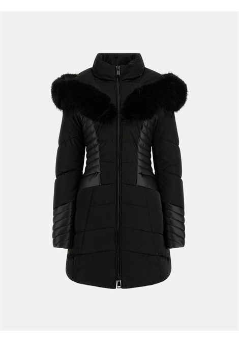 Piumino con cappuccio in pelliccia sintetica GUESS | Giubbini | W4BL61 WGLZ0JBLK