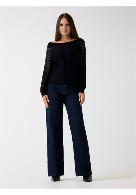 Maglione scollo a barca strass GUESS | Maglie | W5BR38 Z2NQ2JBLK