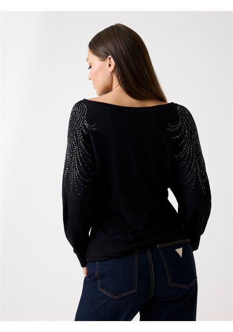 Maglione scollo a barca strass GUESS | Maglie | W5BR38 Z2NQ2JBLK