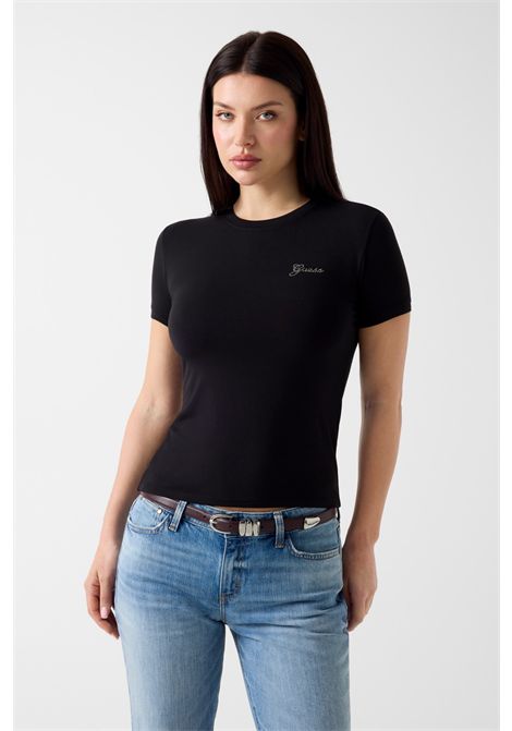 T-shirt con logo di strass GUESS | W6YI12 K3751JBLK